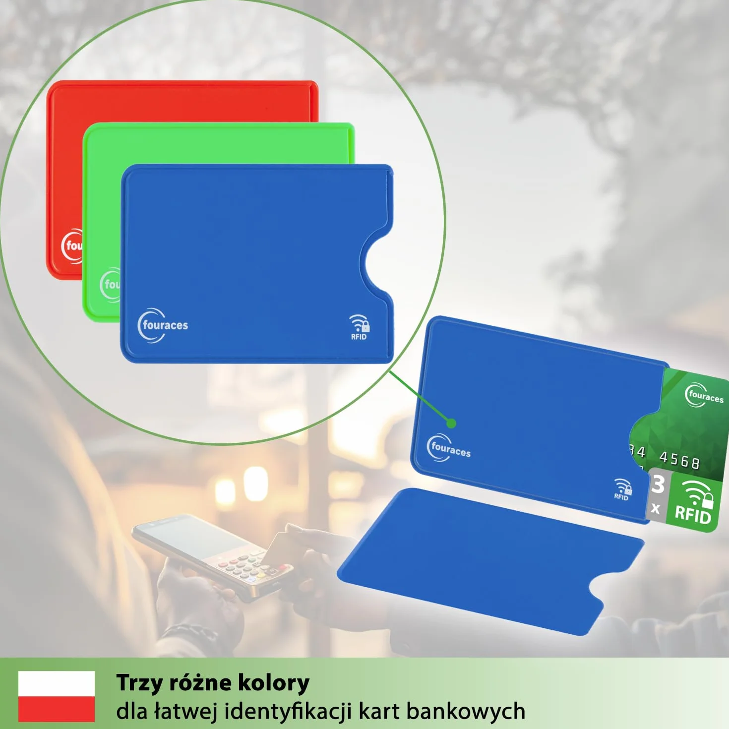 fouraces 3x etui ochronne z blokadą RFID – różne kolory – zabezpieczenie przed kradzieżą danych – etui NFC – etui na karty kredytowe i karty EC, etui na karty EC na karty bankowe