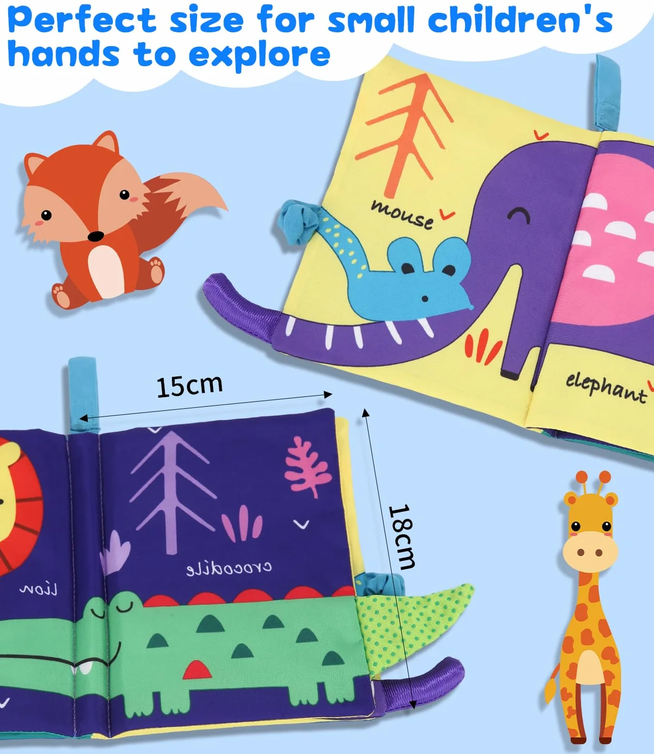 Montessori Quiet Book dla niemowląt, książka materiałowa dla niemowląt – 2-częściowy zestaw z książeczką z uczuciami i książeczką trzaskającą od 0, 3, 6 miesięcy, zabawka sensoryczna dla dzieci
