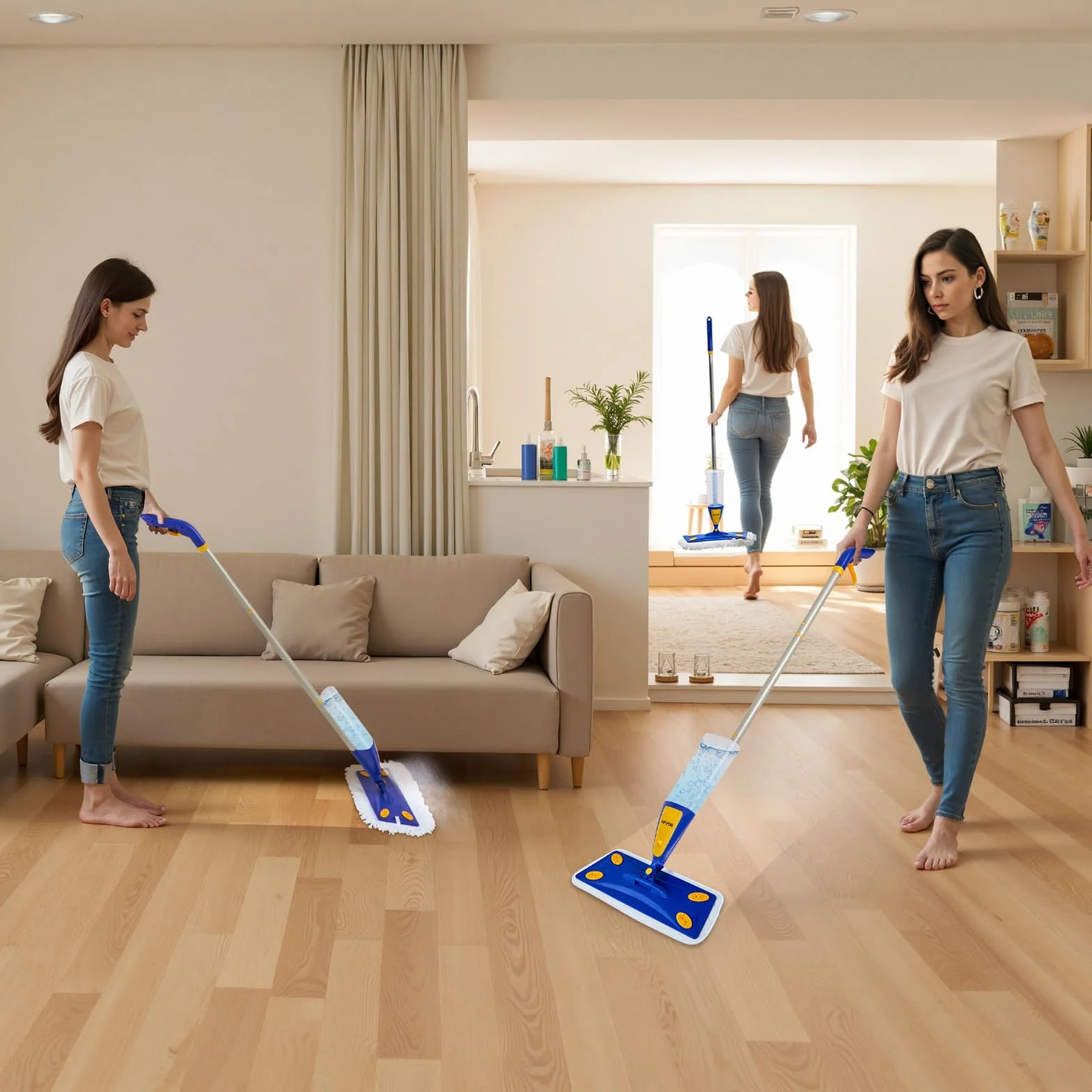 VEVOR Mop ze spryskiwaczem z 3 zmywalnymi ściereczkami wielokrotnego użytku, miotła z pojemnikiem na wodę o pojemności 800 ml do czyszczenia podłóg z płytek
