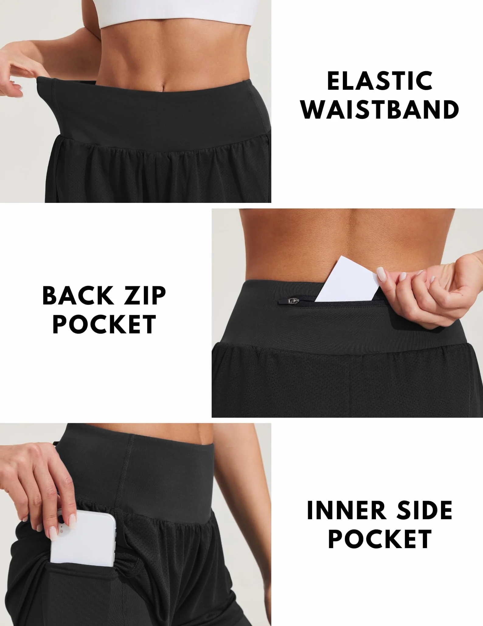 PINSPARK Damskie krótkie spodenki do biegania z wysokim stanem, spodenki sportowe 2 w 1, z kieszenią, szybkoschnące, do biegania, fitnessu, jogi, joggingu, spodnie treningowe