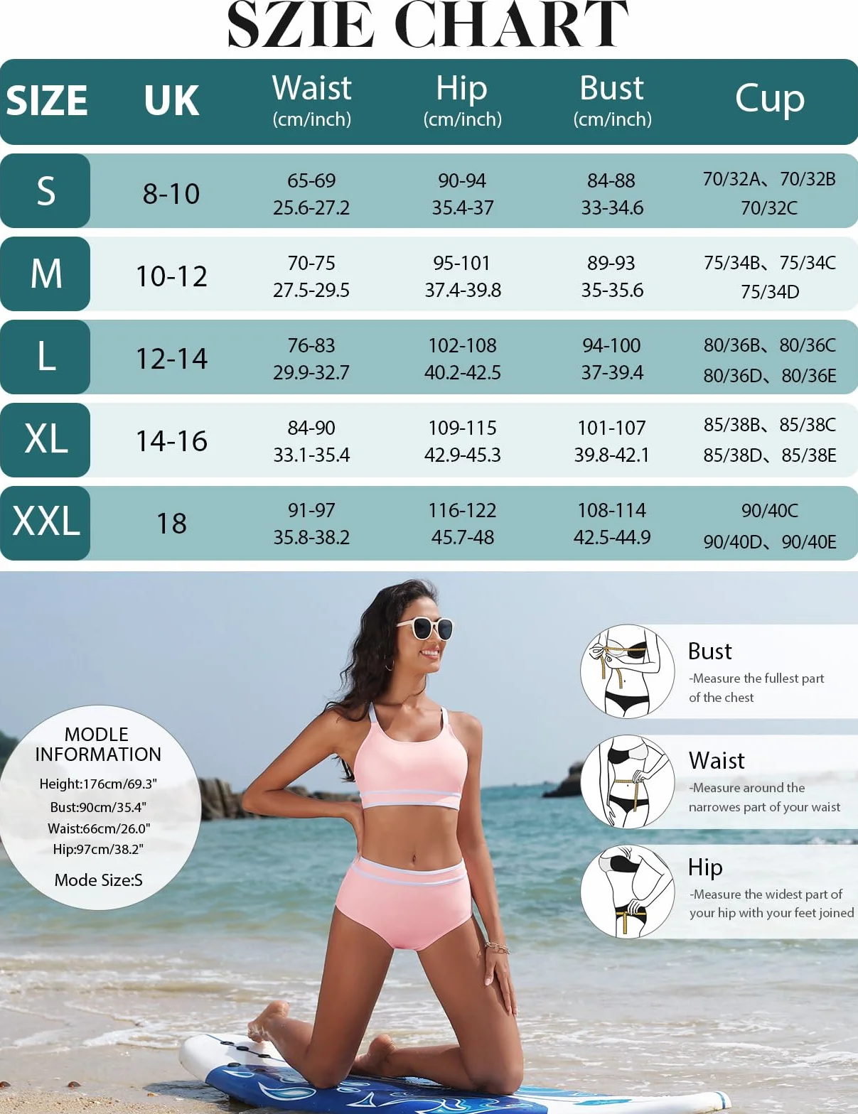 Yuson Girl Damski zestaw bikini z wysokim stanem dwuczęściowy push up moda kąpielowa kontrola brzucha blokowanie kolorów sportowe bikini dla kobiet