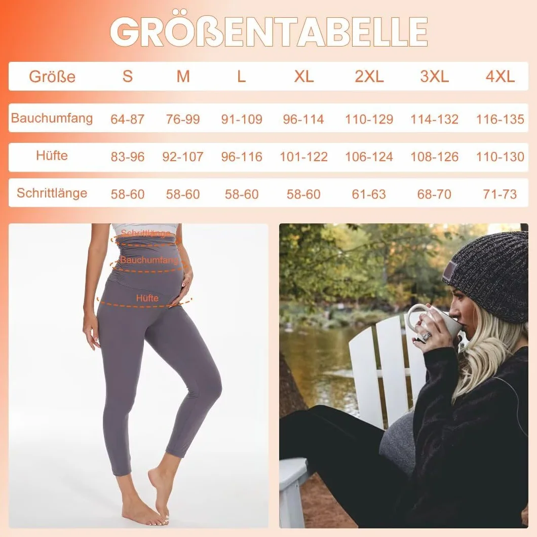 TNNZEET Legginsy ciążowe damskie, moda ciążowa, nieprzezroczyste, legginsy ciążowe, długie z kieszeniami do jogi