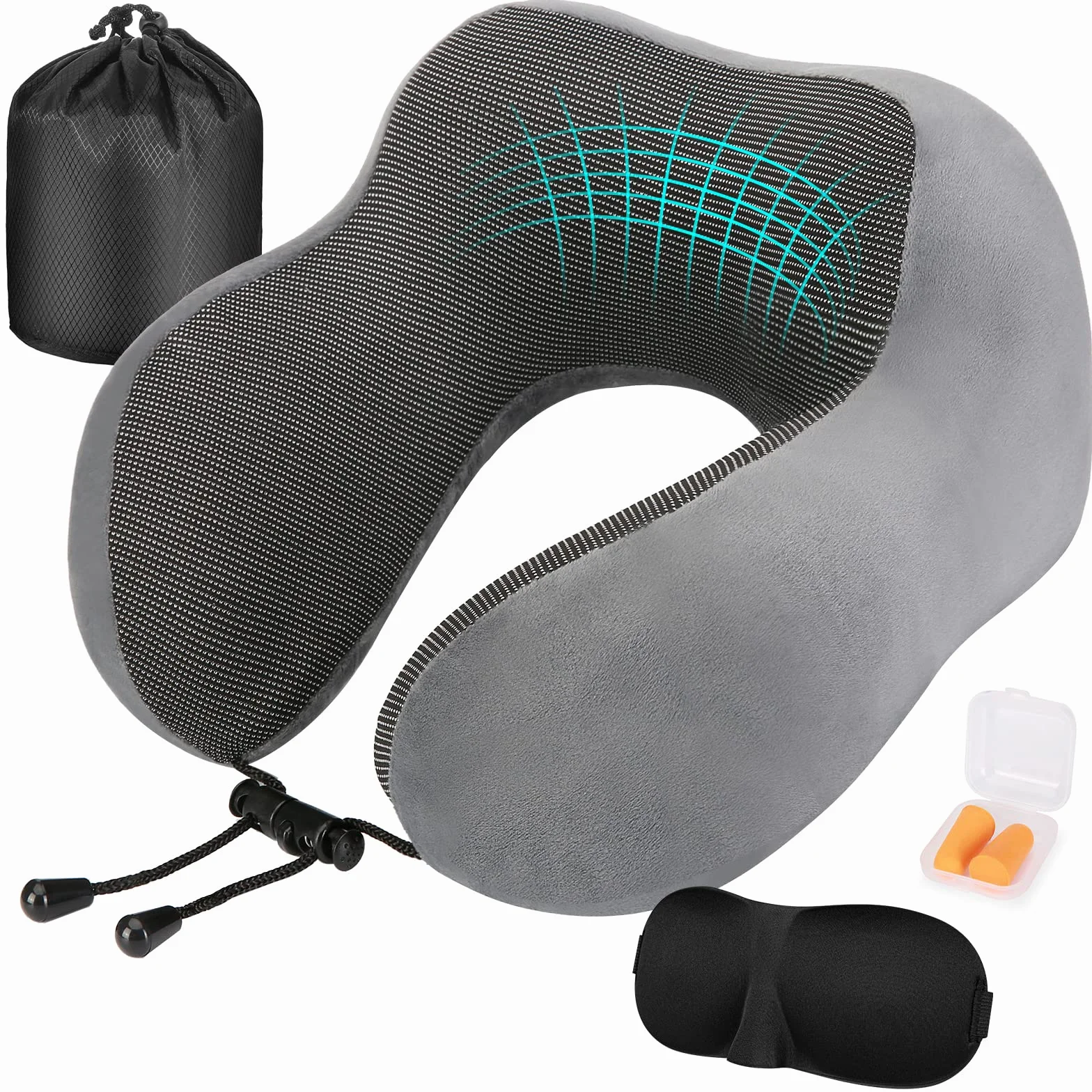 Eono Poduszka Podróżna na Szyję,Wygodna Ergonomiczna Poduszka Podróżna z Pianką z Pamięcią Kształtu do Spania w Samolotach, Pociągach i Biurach
