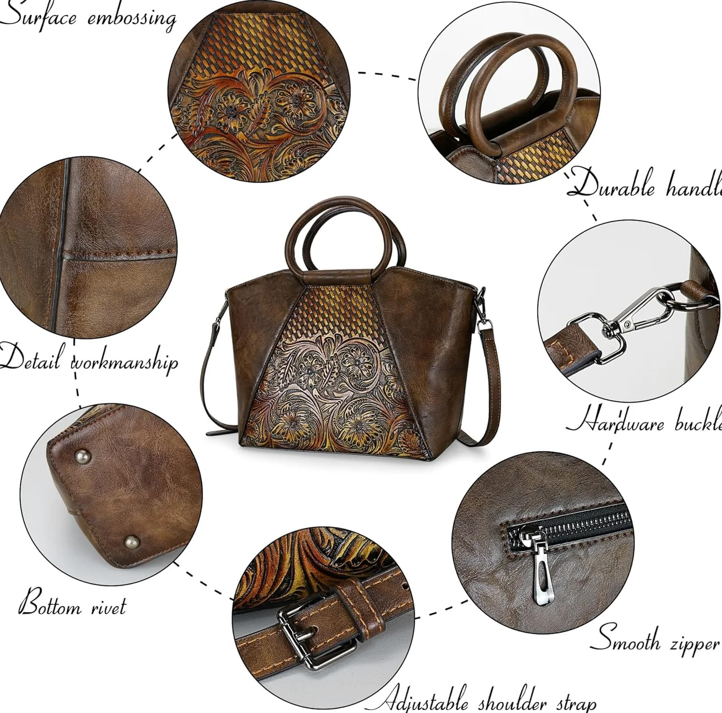 Torba damska listonoszka średnia skórzana - saszetka na ramię torebka crossbody z paskiem, Kawa