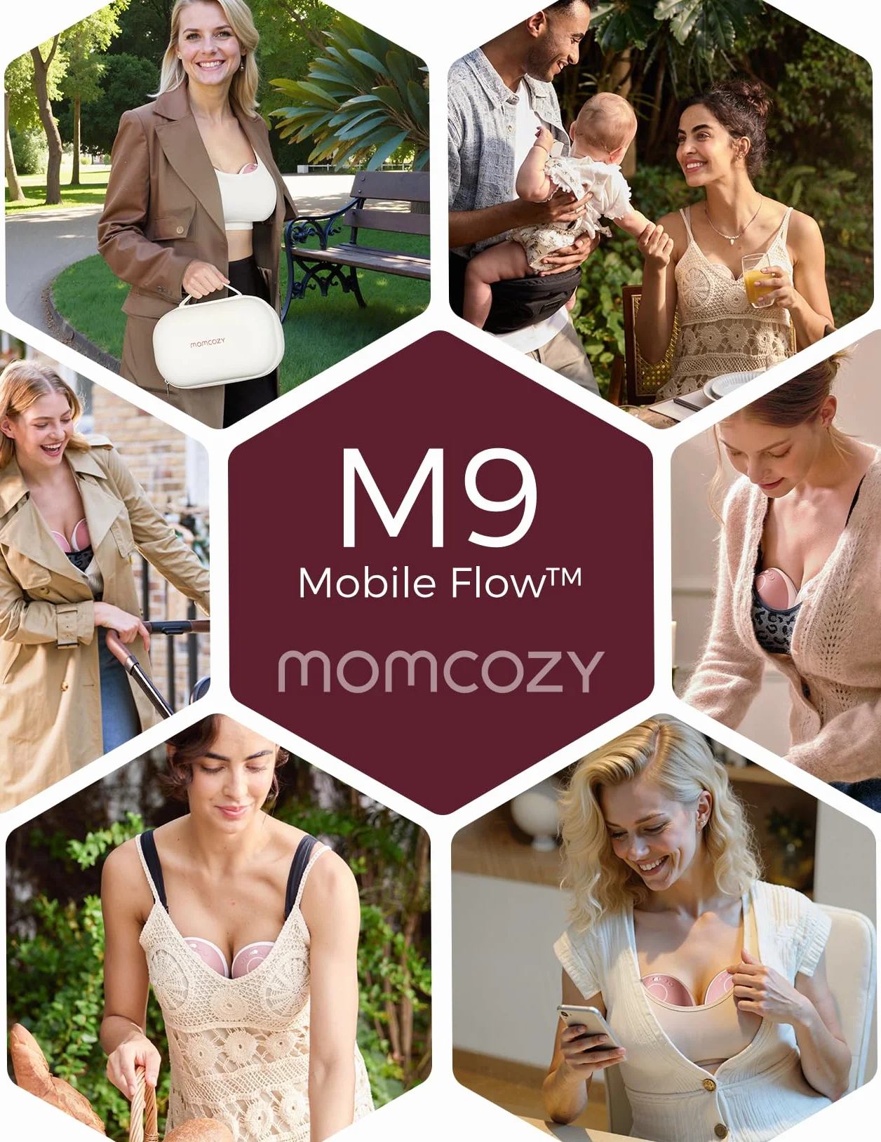 Momcozy Elektryczna Laktator Bezrękawnik Przenośny, Mobile Flow | M9 Ulepszony, Sterowanie przez Aplikację z Trybami Personalizowanymi i 15 Poziomami, Podwójne Uszczelnienie 24 mm (2, Czerwony)