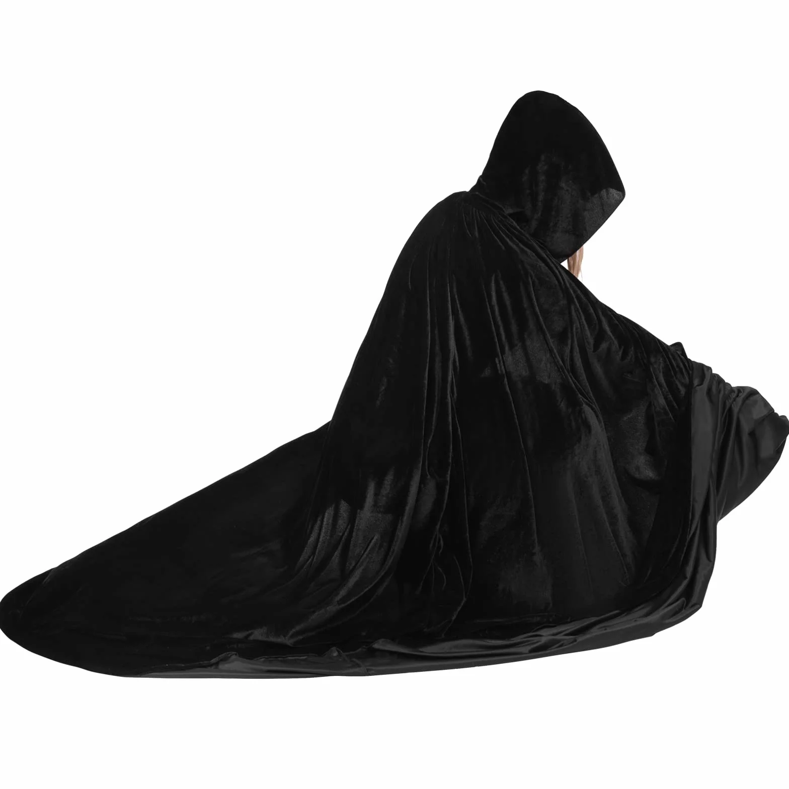 Aksamitny płaszcz z kapturem, uniseks, kostium na Halloween, peleryna, pełnowymiarowa peleryna z kapturem dla diabła czarownicy, czarodzieja, Halloween, Boże Narodzenie, cosplay