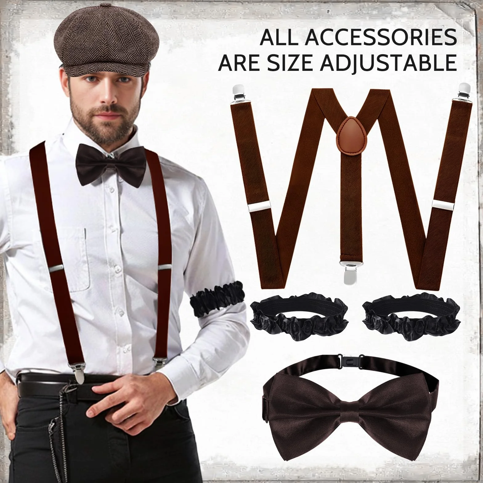 JONRRYIN Kostium męski z lat 20 Dla mężczyzn 20s Mens Costume Accessories (14 w zestawie)