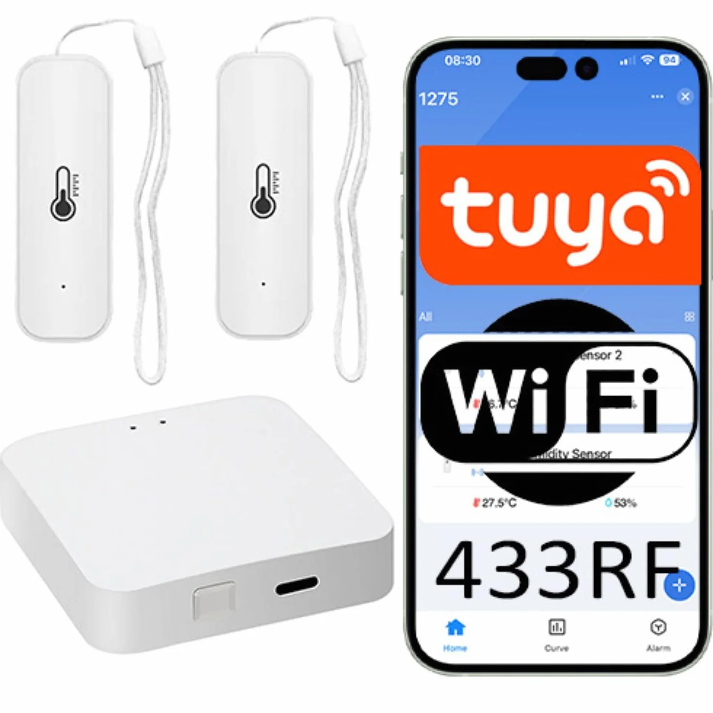 Stacja pogodowa WiFi z dwoma czujnikami temperatury i wilgotności RF433 Tuya
