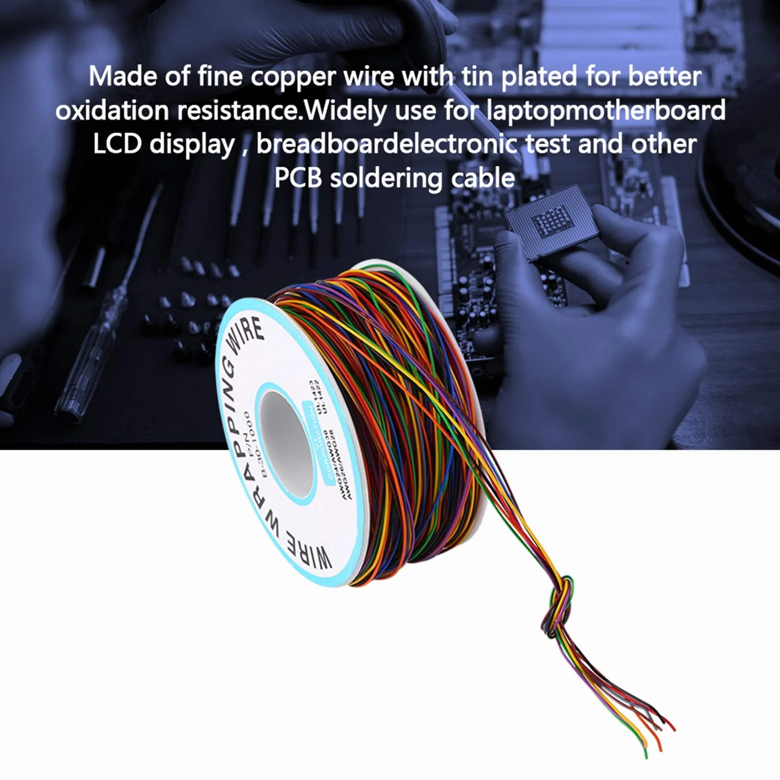 Przewody Pcb Drut Przyłączeniowy 30Awg Cynowana miedź Kolorowy P N B 30 1000 280M 8 Drut Kolorowy Owijanie Izolacji Miedziany Kabel Testowy