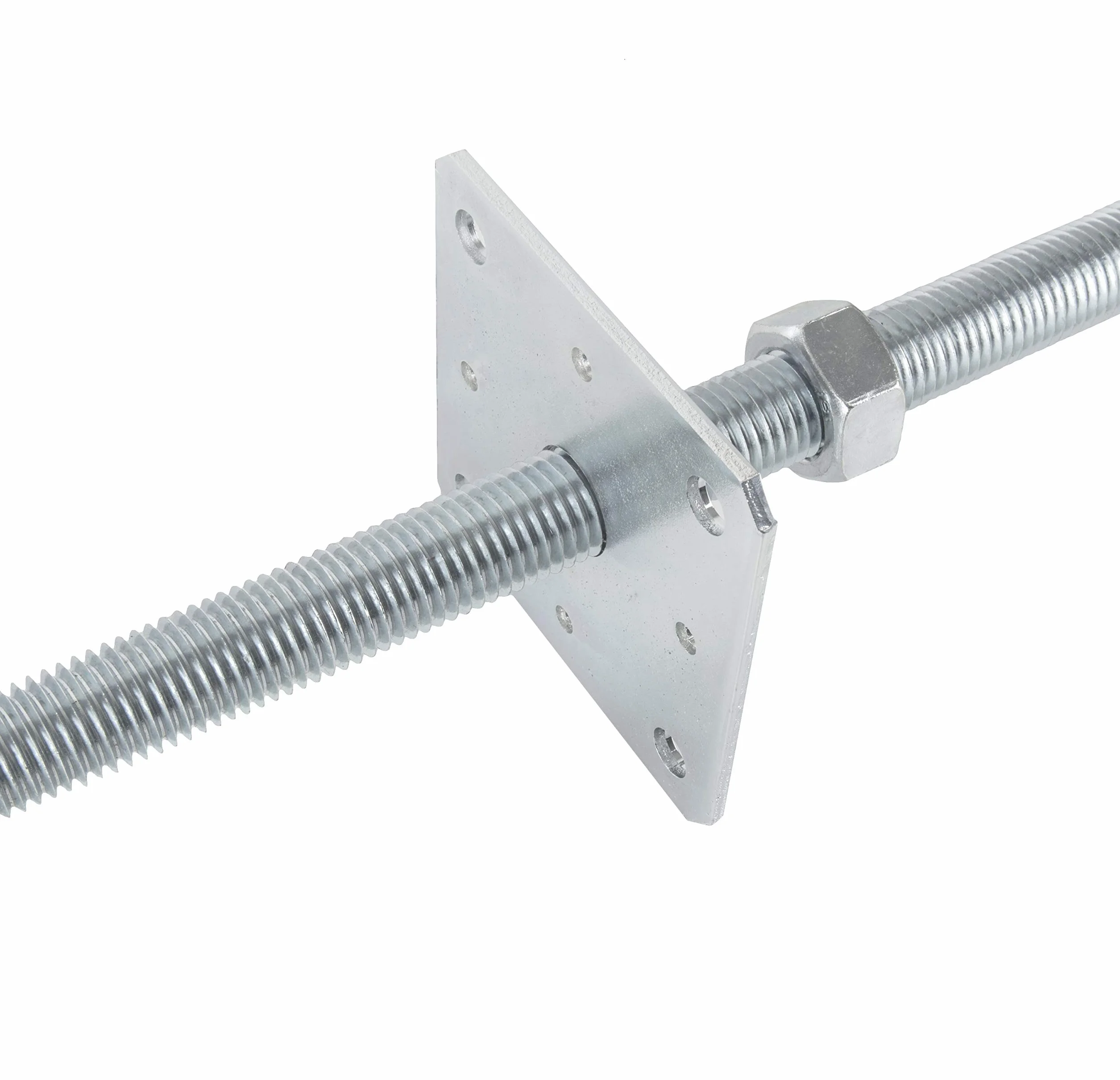 ADGO Podstawa Słupa Kotwa Regulowana Pręt Gwintowany 160 x 500 mm M24, do Betonu Zabetonowania z Regulacją, Blacha Metalowa Srebrna, 1 sztuka
