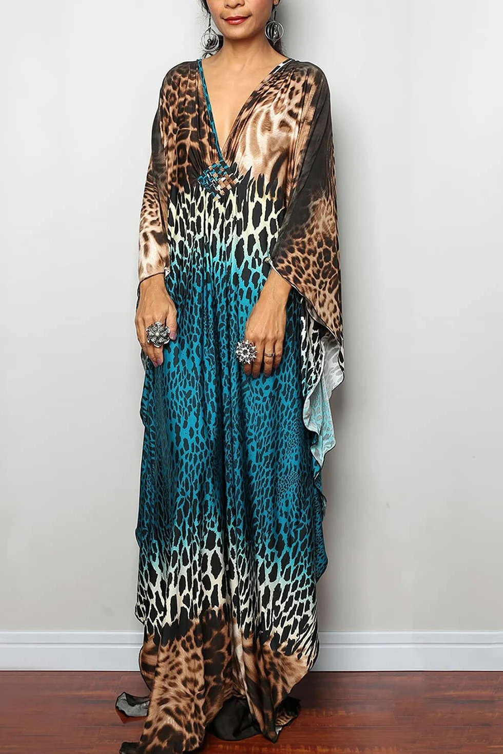 Letnia kwiecista luźna kaftan boho plaża bikini okrycie sukienka plus size szlafrok dla kobiet