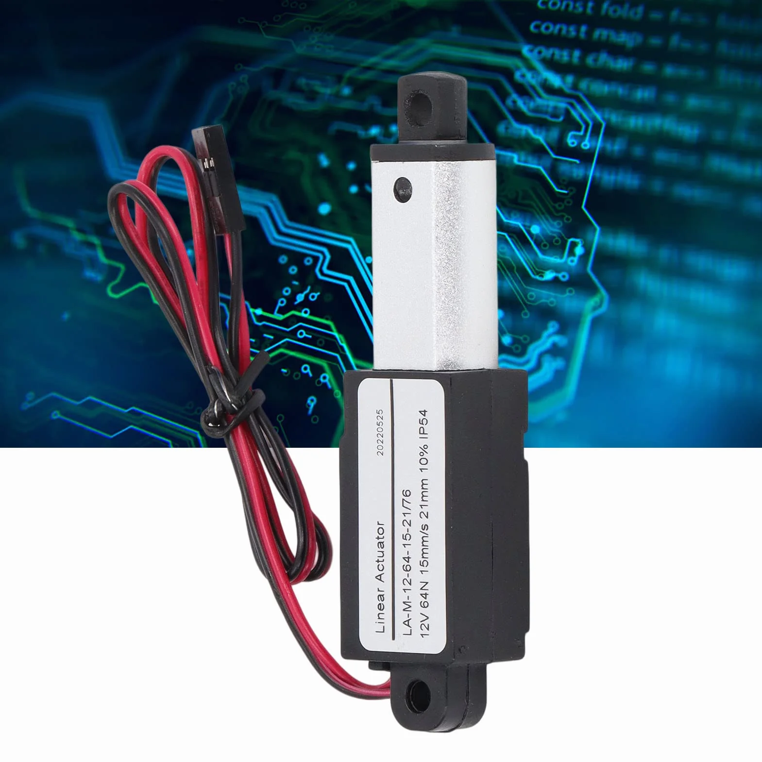 Mini Elektryczny Siłownik Liniowy 12V, 64N 15mm/s Mały Siłownik Liniowy z Uchwytami Montażowymi, Wodoodporny Siłownik Ruchu IP54 do Automatyki Domowej (21 mm)