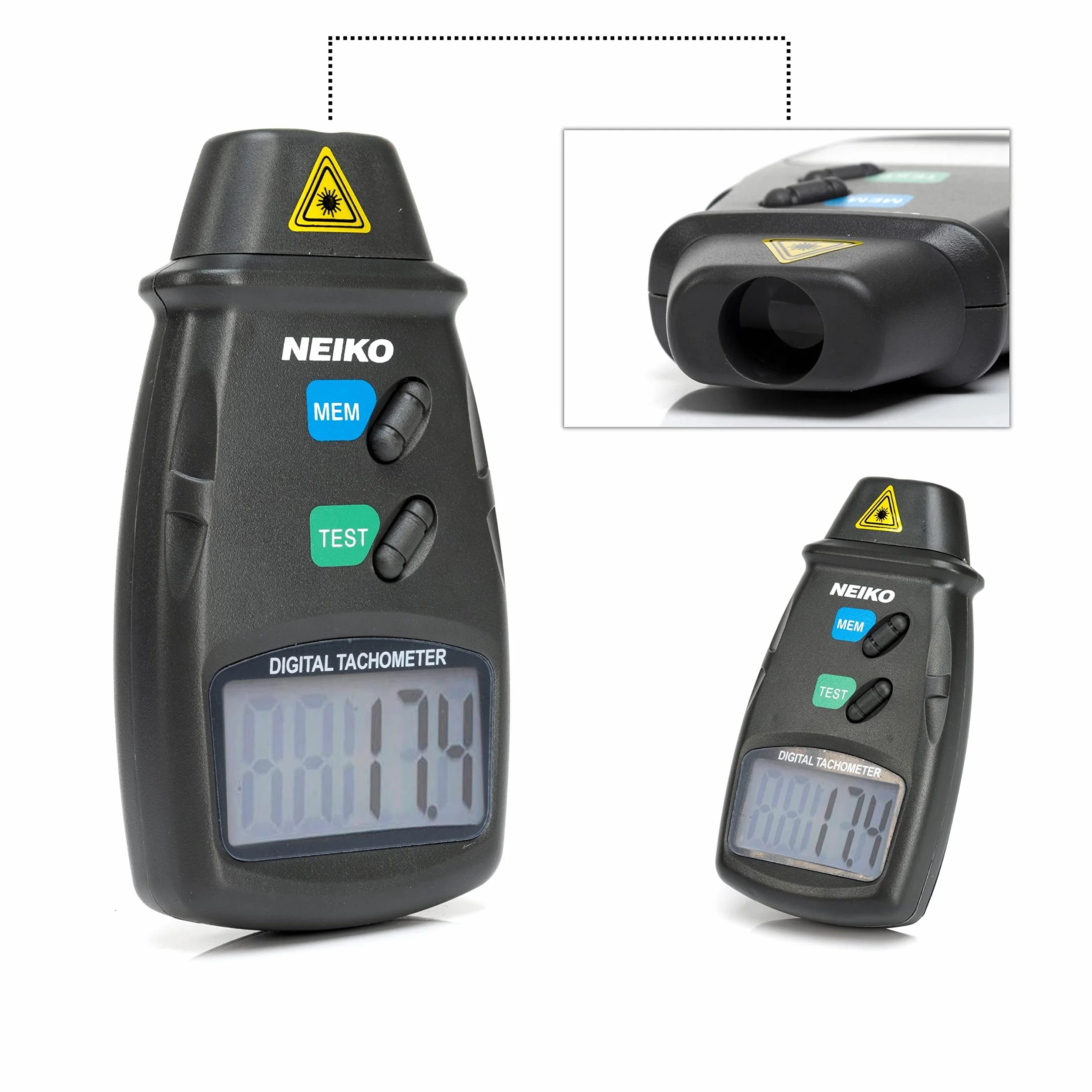 Neiko 20713A cyfrowy tachometr, bezdotykowe zdjęcie laserowe | dokładność 2,5 - 99,99 obr./min | Baterie w zestawie