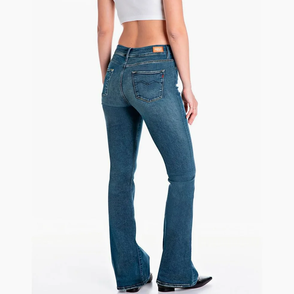 Replay Damskie dżinsy Flare Fit Joella, 009 Medium Blue, 32W / 32L