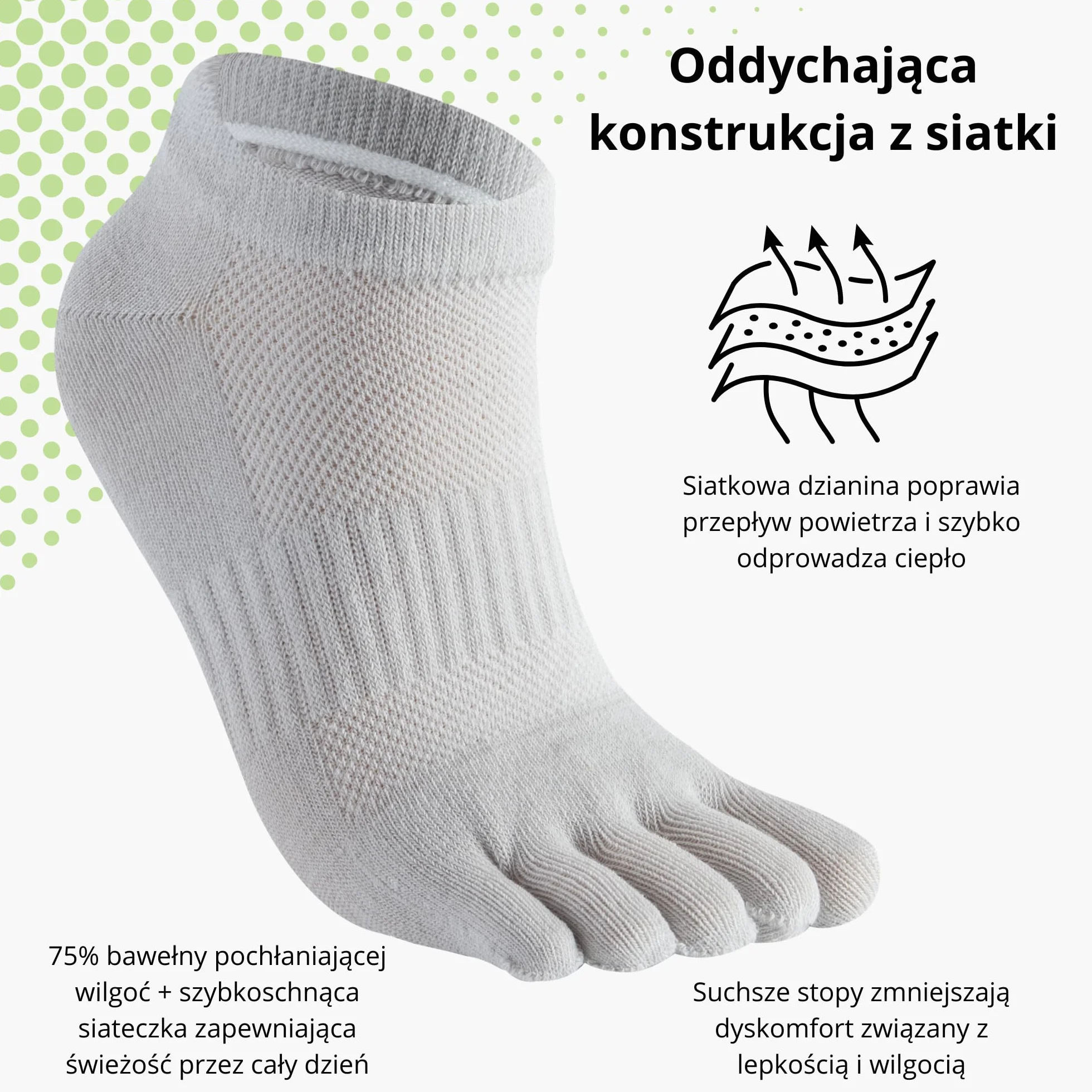 Skarpetki z Palcami Bawełniane, Cienkie i Oddychające Pięciopalczaste Skarpety Sportowe do Biegania, Odprowadzające Wilgoć, do Kostki, 5 Par