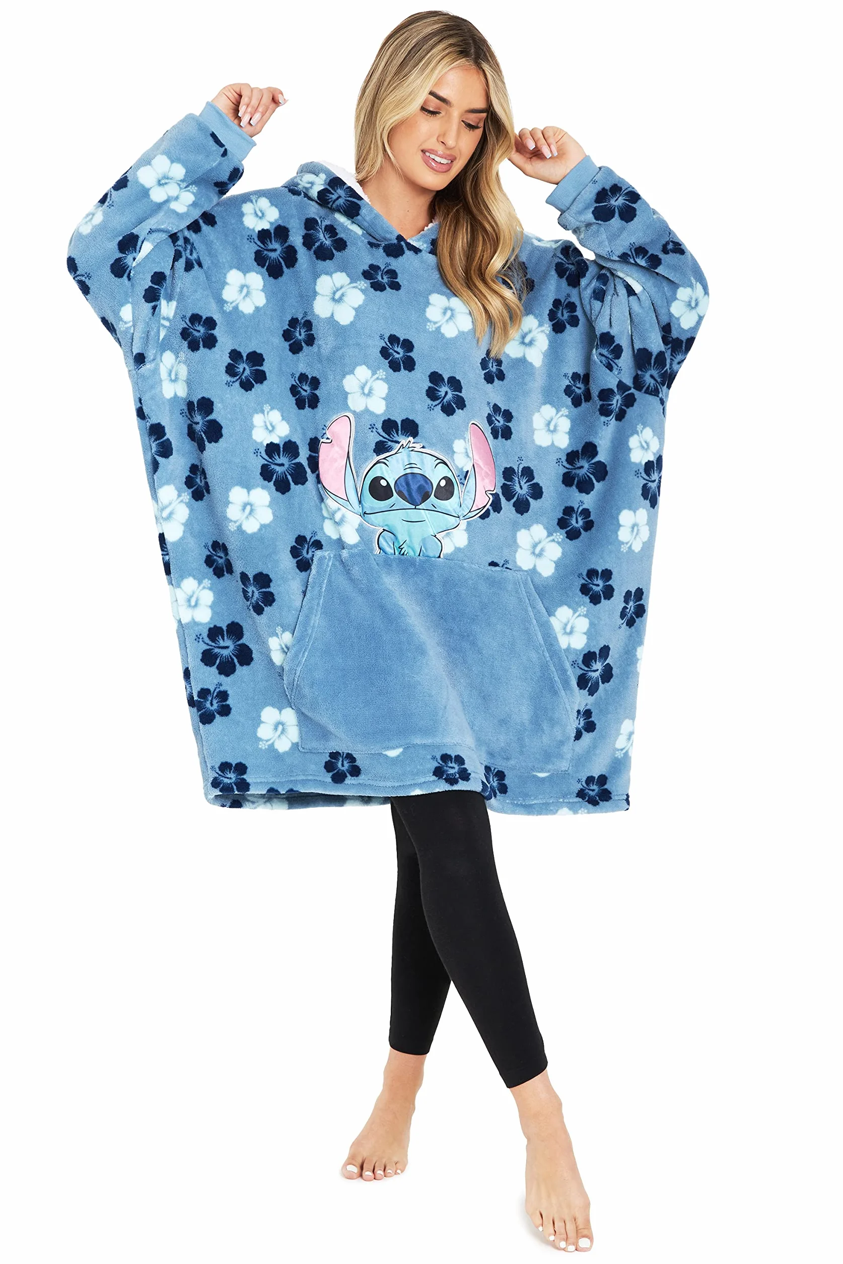 Disney Koc z kapturem, Bluza Sherpa Fleece Oversized Hoodie, Eeyore Stitch Prezenty