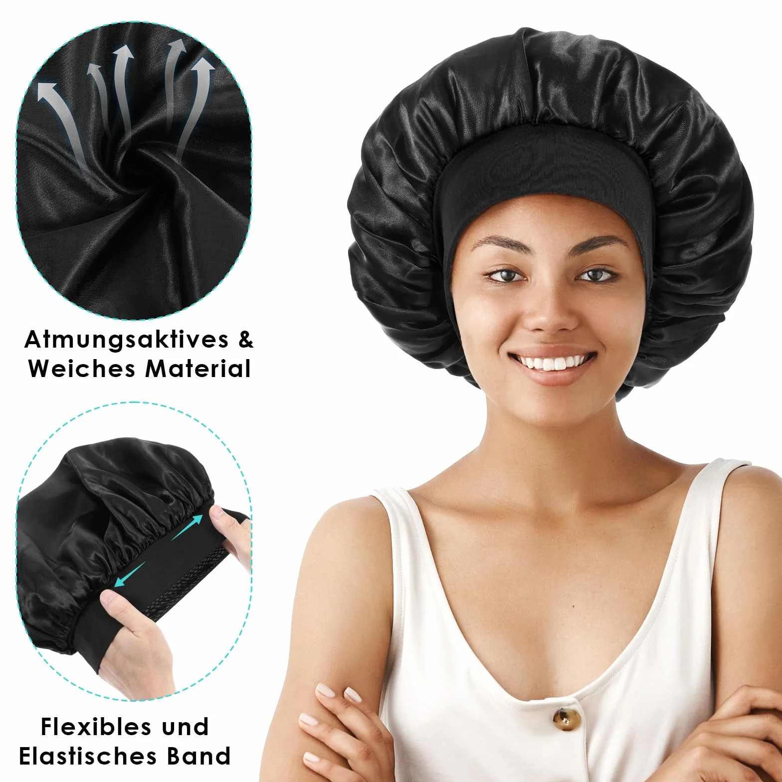 Tyqour Jedwabny czepek do spania, czapka do spania, męska, satynowa Bonnet, podwójna warstwa, miękki jedwabny czepek do spania, regulowany czepek z jedwabiu, czepek do spania z gumowym ściągaczem, dla