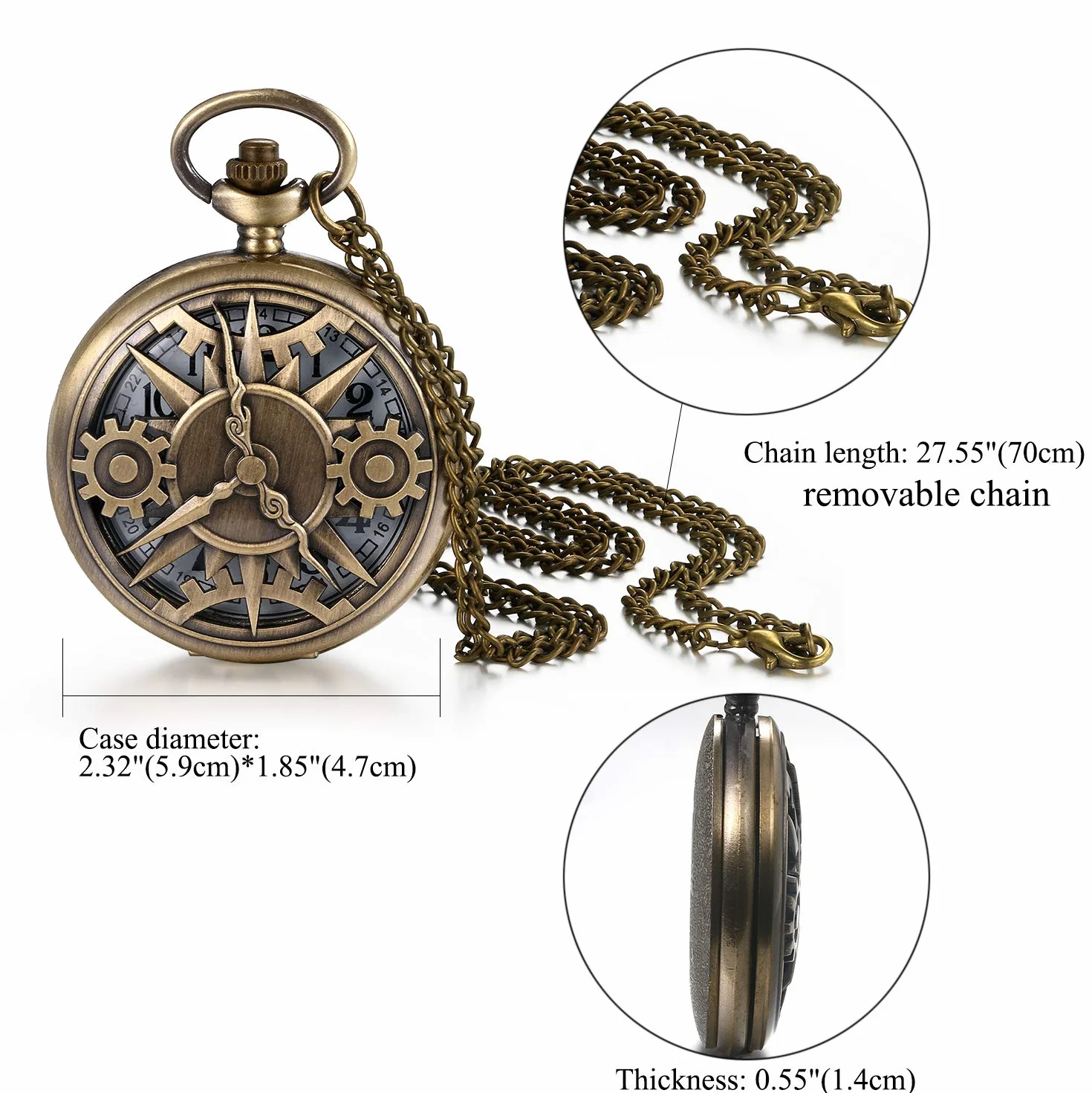 JewelryWe Zegarek kieszonkowy męski retro analogowy kwarcowy brąz