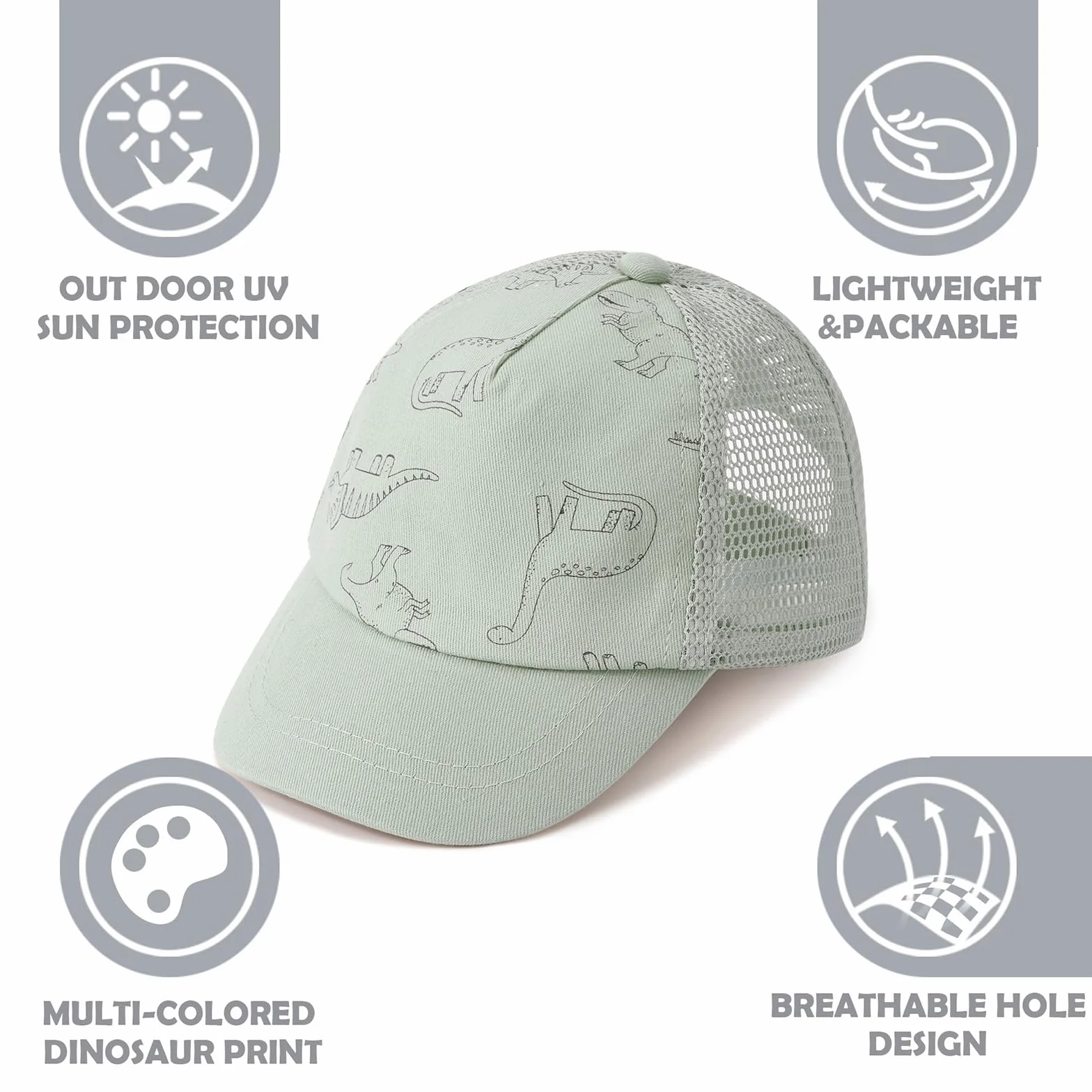 DRESHOW Maluch Bejsbolówka Czapka Dziecko Słońce Czapka Urocze Jednolity Kolor & Dinozaur Wzór Czapki Unisex Dziecko Trucker Czapki Niemowlę Maluch Dziecko Czapki dla Chłopcy Dziewczynki