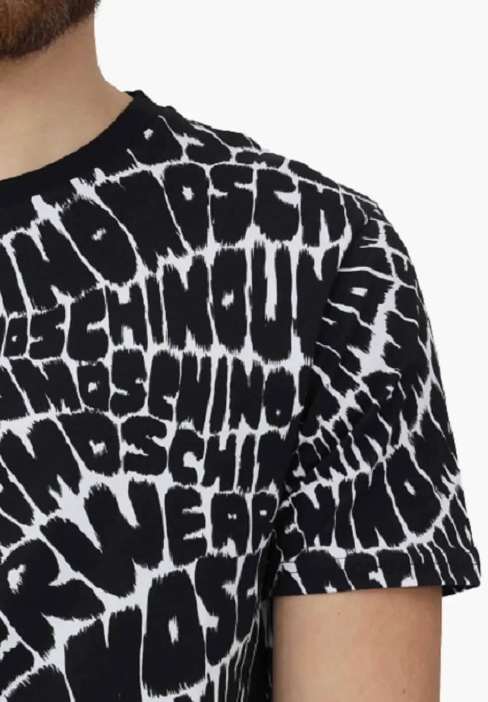 Moschino T-Shirt Mężczyźni z krótkim rękawem z nadrukiem logo wzór wydruku czarny Allover, Czarny, M