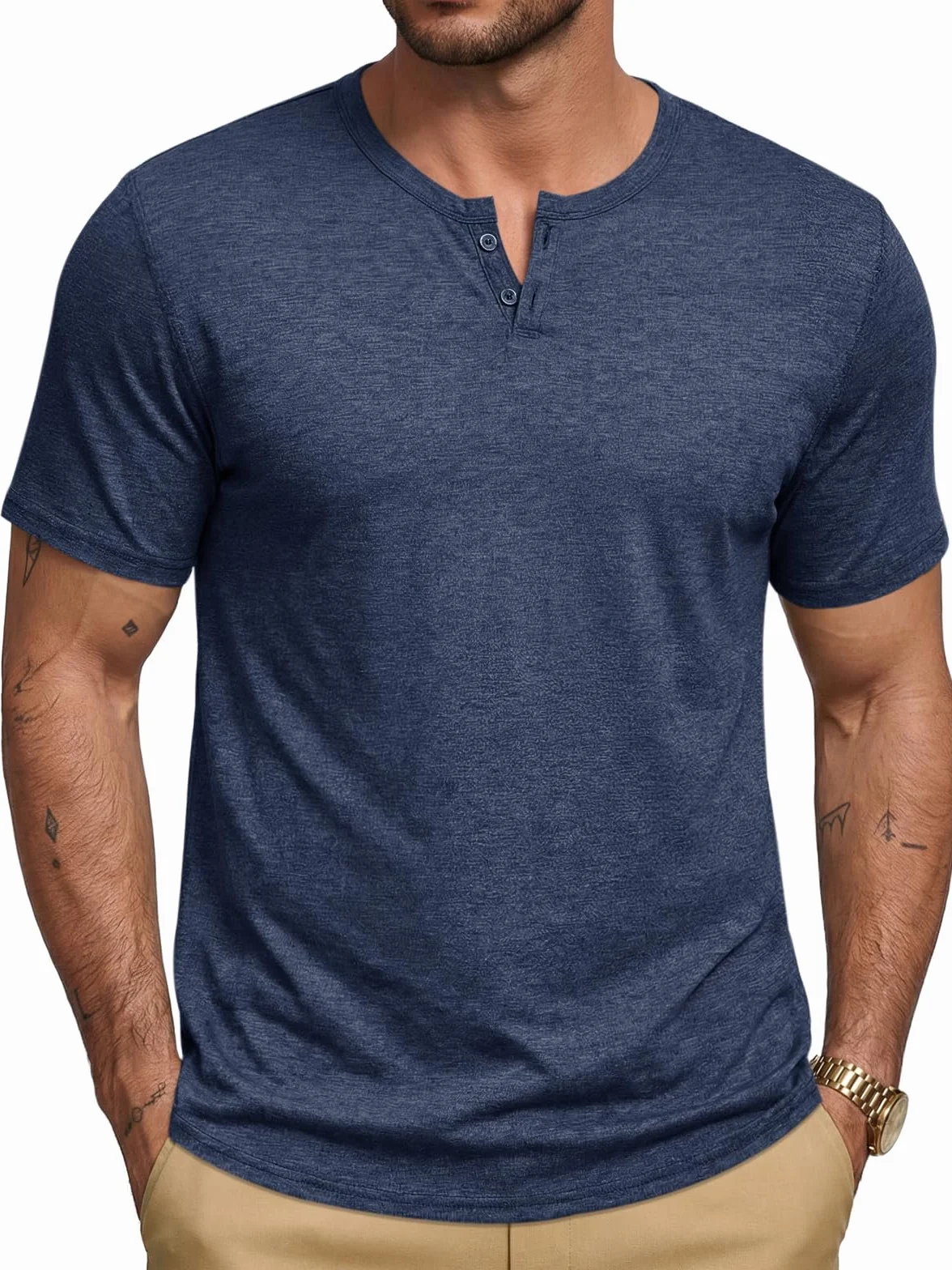 Runcati Męski T-shirt na lato, krótki rękaw, Henley, koszulka męska, dekolt w serek, jednokolorowa, luźna, krój slim fit, lekka koszulka basic z listwą guzikową