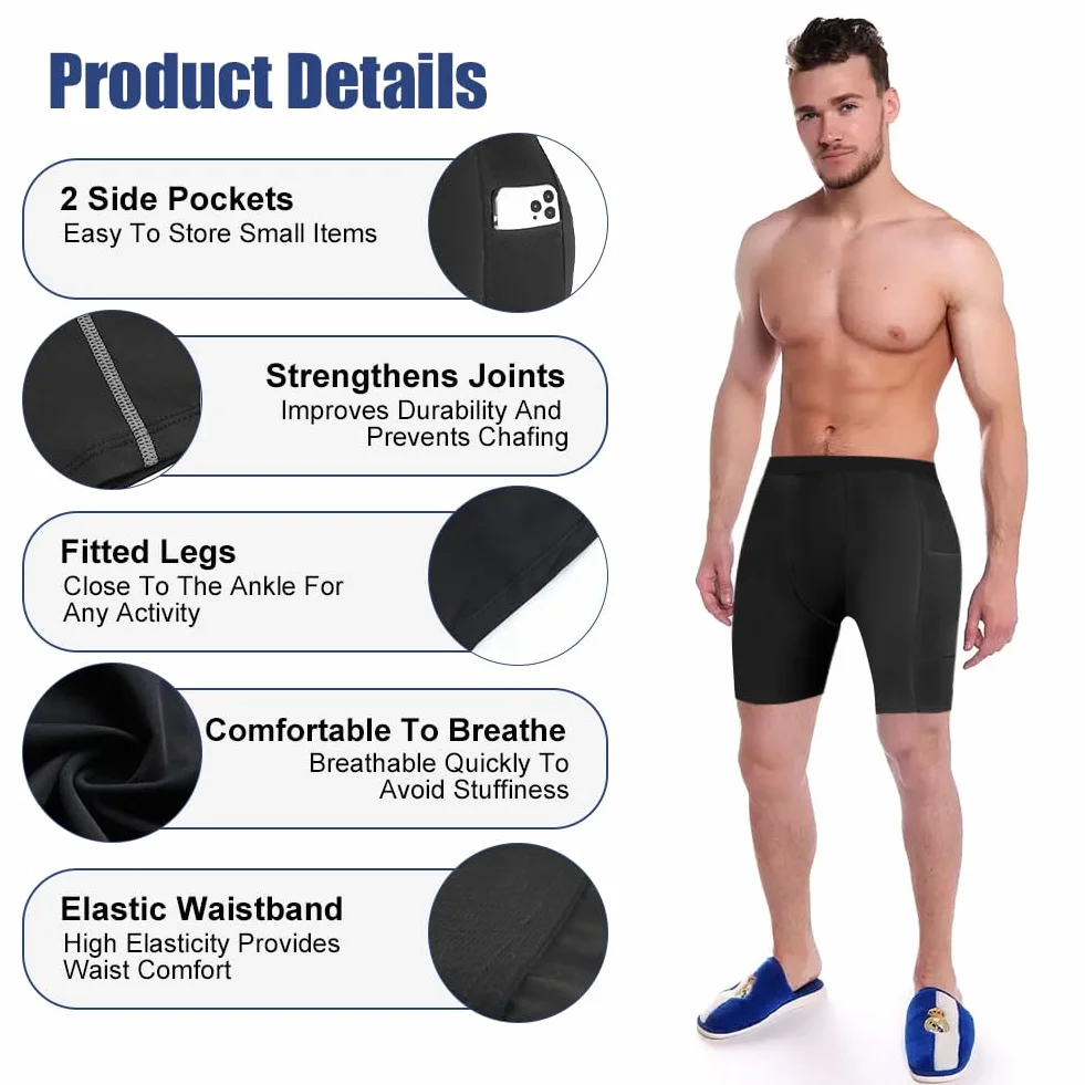 AUYAO Męskie spodenki kompresyjne, męskie spodenki sportowe, męskie spodenki fitness, krótkie spodnie kompresyjne legginsy, spodenki do koszykówki letnie tenisowe na siłownię z kieszeniami M-XL