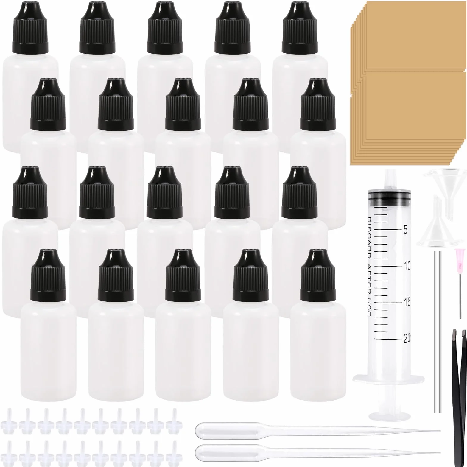 20 sztuk butelek z kroplomierzem, butelka podróżna z pipetą transferową, tworzywo sztuczne, (30 ml)