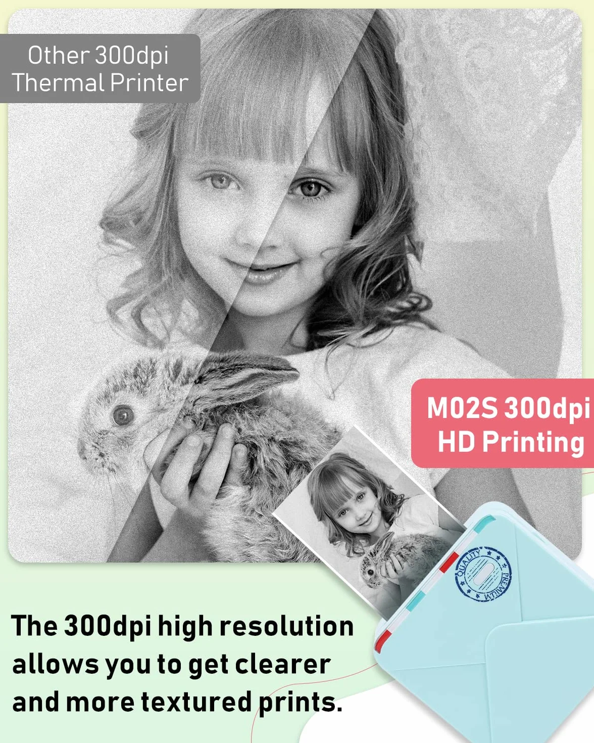Phomemo M02S Mini drukarka termiczna 300 DPI z 6 rolkami etykiet, kompatybilna z papierem 15, 25, 53 mm, idealna do nauki, scrapbookingu, zdjęć, prezentów (zielona)