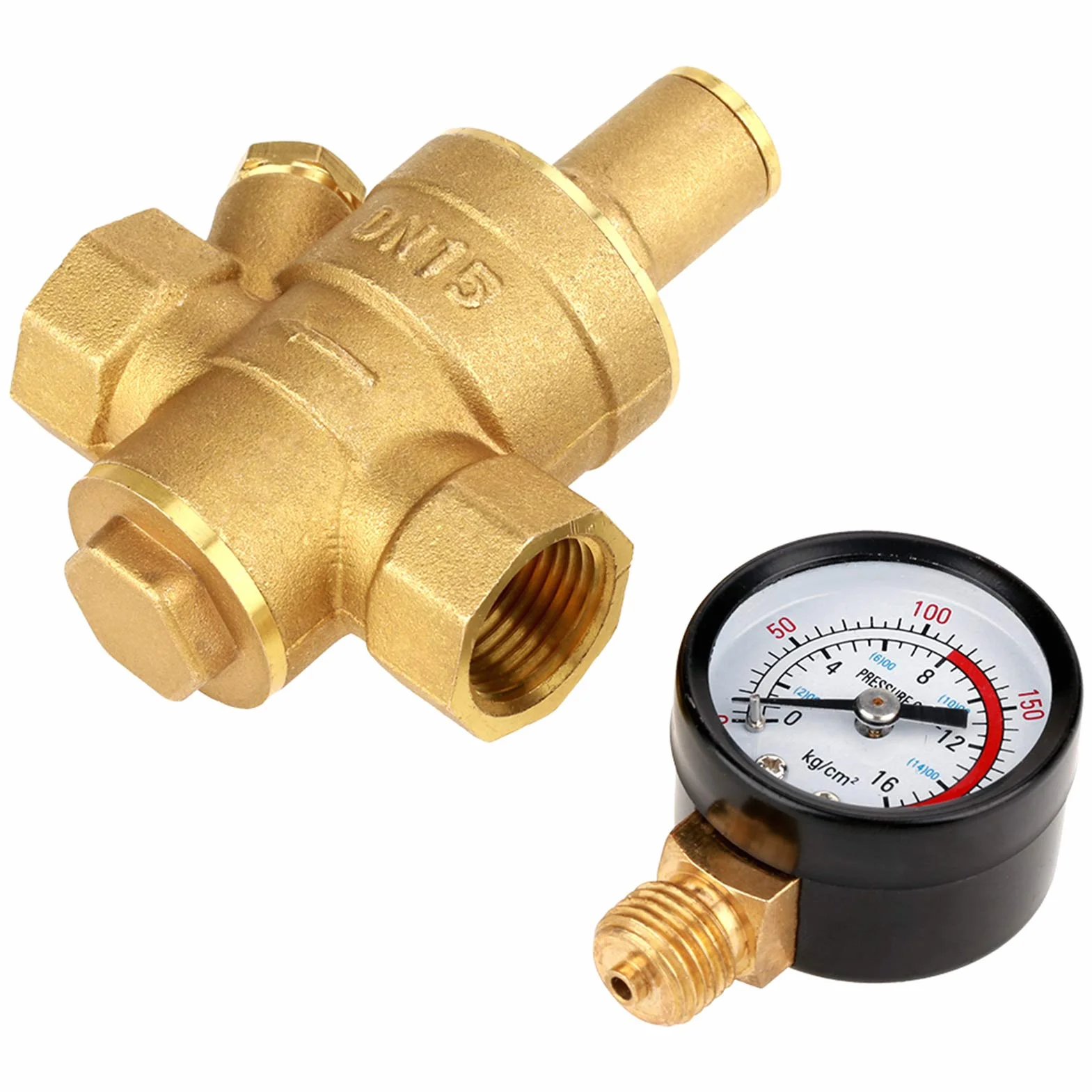 Zawór regulacji ciśnienia DN15 26 mm zawór redukcyjny ciśnienia, mosiądz, regulowany regulator ciśnienia wody z manometrem