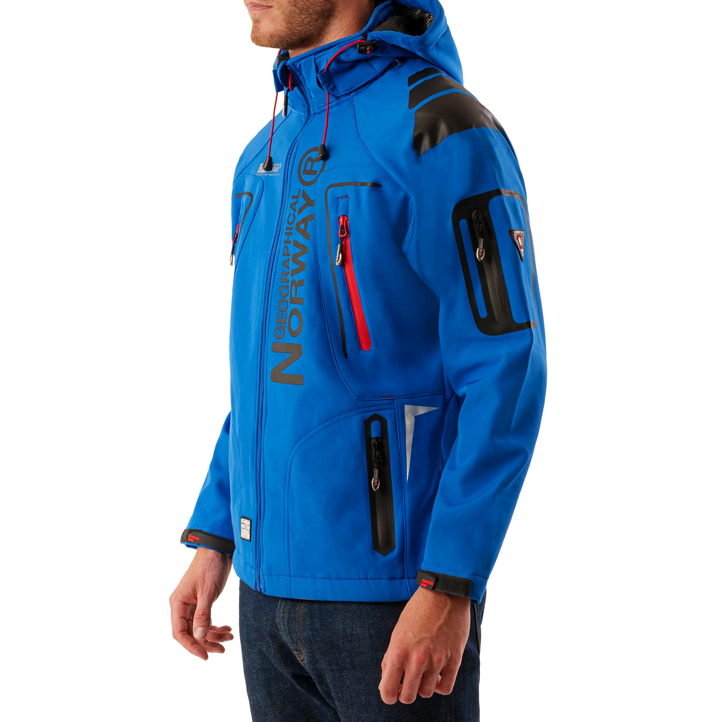Geographical Norway Męska kurtka softshellowa, funkcyjna, outdoorowa, wodoodporna, w zestawie z beanie urbandreamz, Royal Tn, S