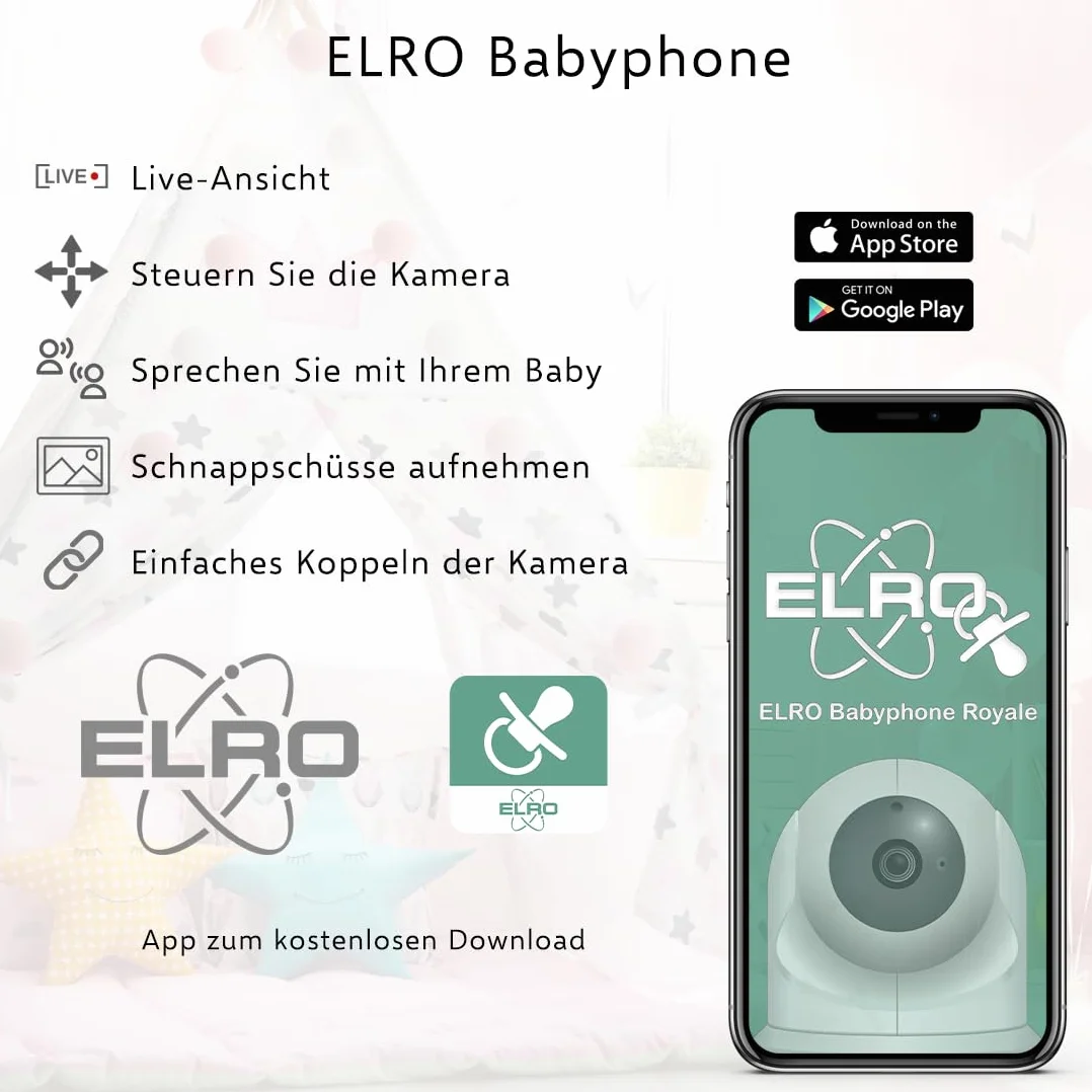 ELRO BC4000 Baby Monitor Royale Full HD niania elektroniczna z ekranem dotykowym 12,7 cm i aplikacją