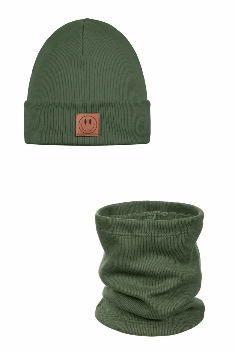 Ander Beanie zestaw szalików dla dzieci i pętli – czapka beanie i komin z bawełny – wiosna jesień – unisex dla chłopców i dziewczynek – miękki i stylowy