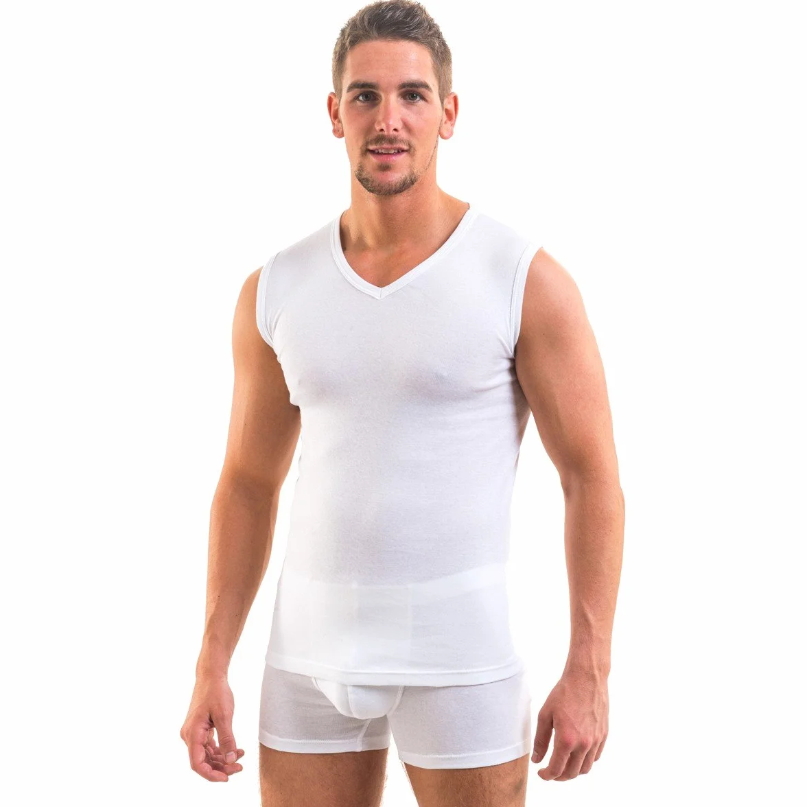 HERMKO 3050-3 męski biznesowy tank top z dekoltem w serek, kamizelka ze 100% bawełny organicznej (koszula mięśniowa)