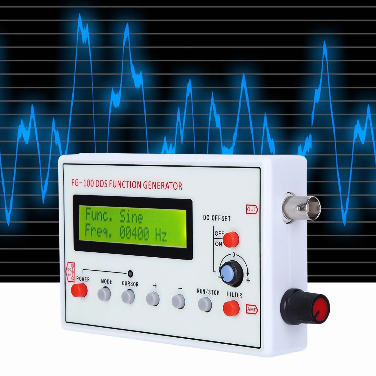 Generator Funkcji DDS, Sinusoida o Wysokiej Precyzji z Filtrem, 1 Hz–500 KHz, Licznik źródła Sygnału z Adapterem DC 5 V, do Kalibracji Oscyloskopu
