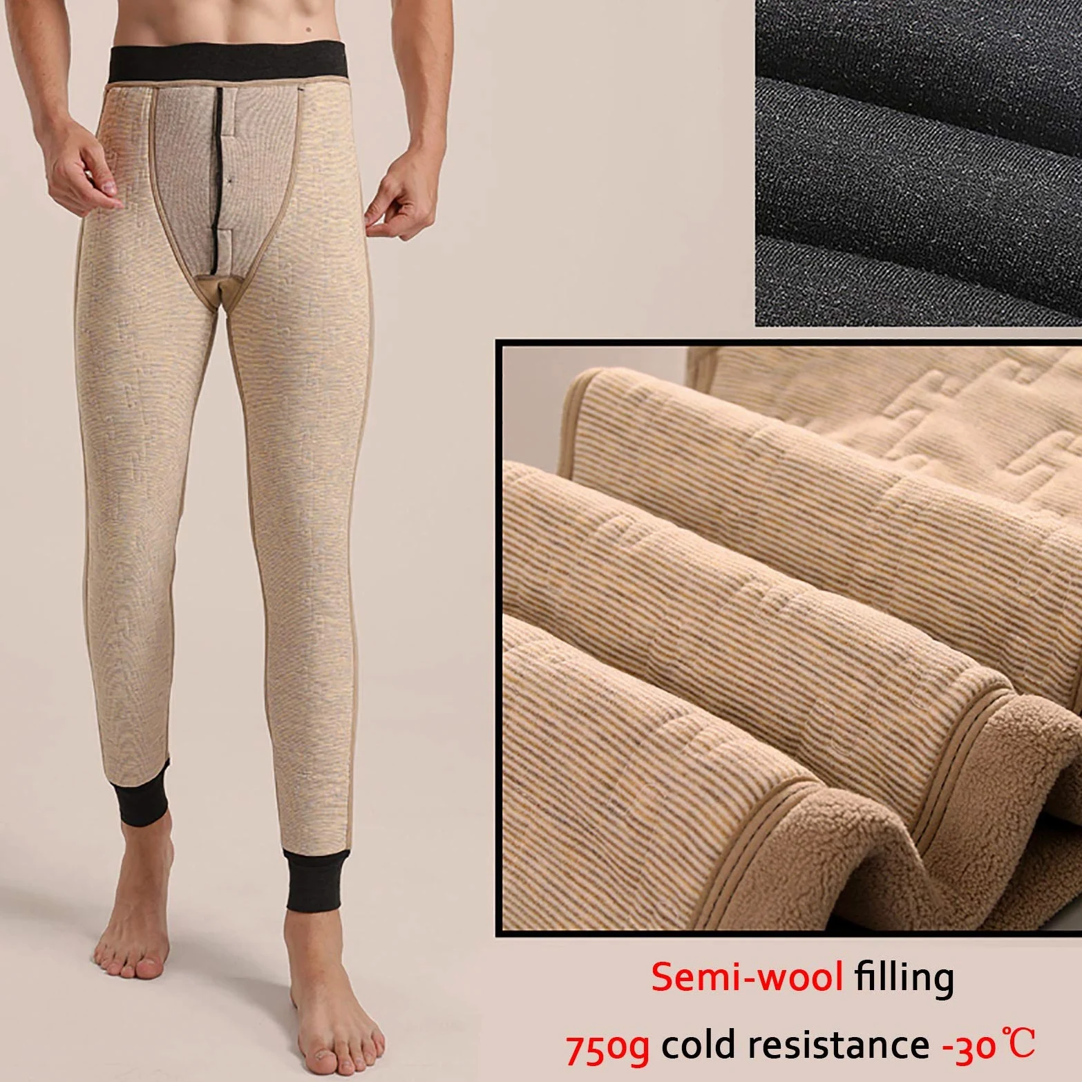 G&F Męskie spodnie termiczne, legginsy, wełniane, z podszewką, ciepłe, grube, długie majtki zimowe (kolor: B, rozmiar: X-Large)