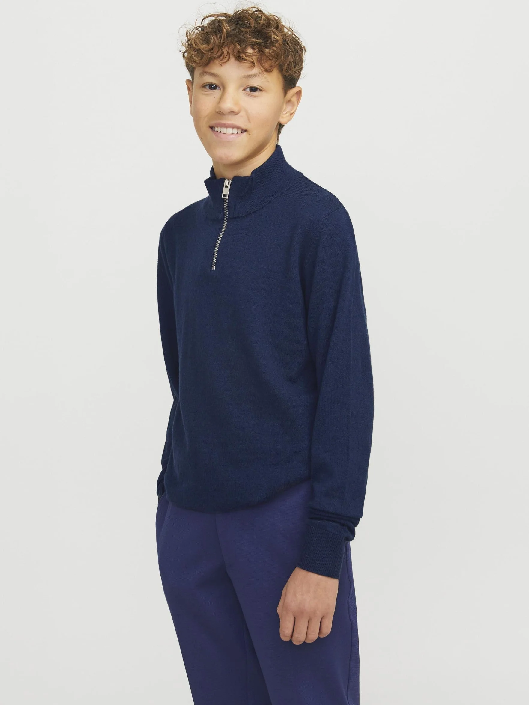 JACK & JONES Chłopięcy kardigan z zamkiem błyskawicznym na ćwiartki, kurtka z dzianiny z zamkiem błyskawicznym na ć, granatowy blezer, 164