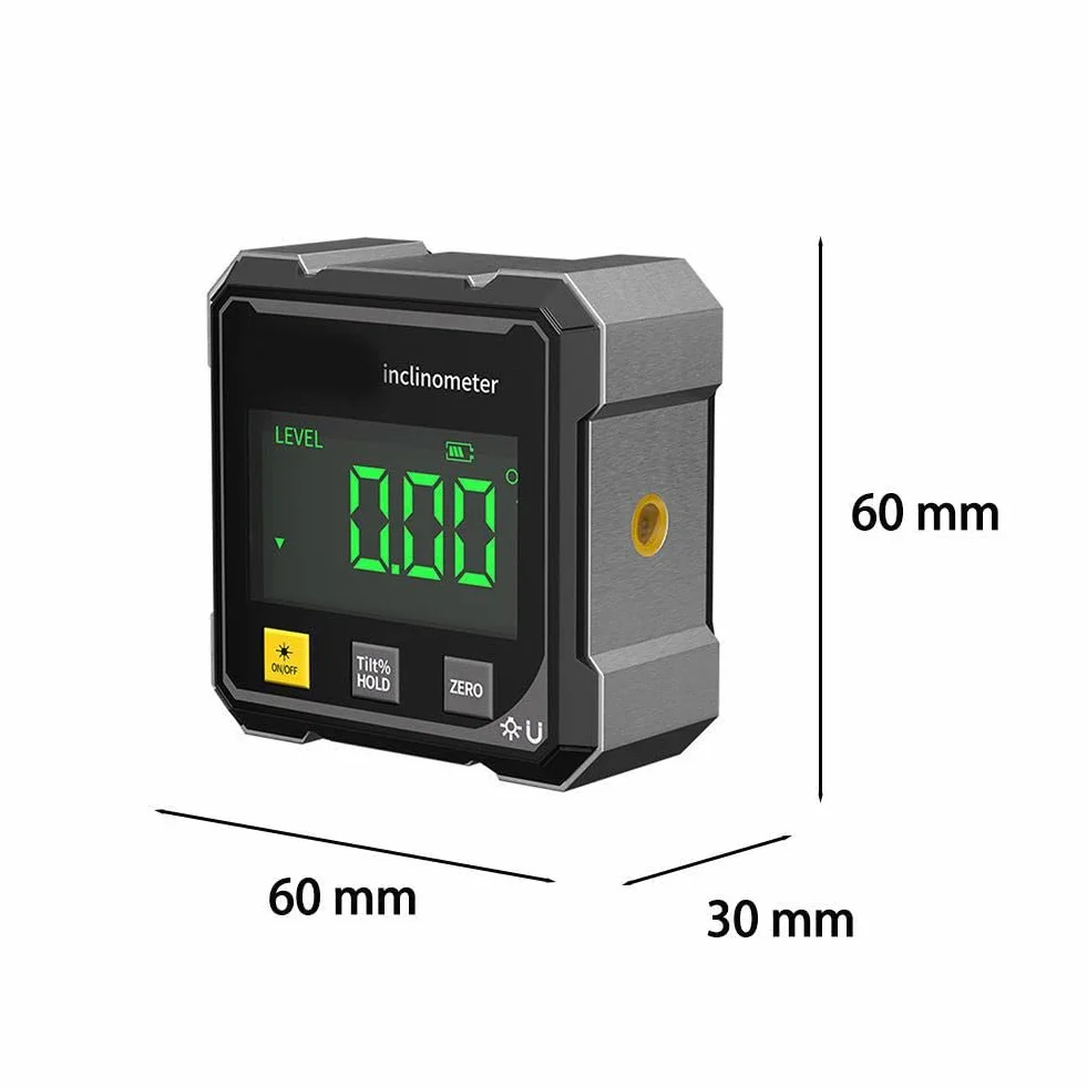 Cyfrowy miernik kąta, 4-stronny magnetyczny cyfrowy lokalizator kątowy z podświetleniem wyświetlacza LCD, ładowanie USB, cyfrowy poziom nachylenia do obróbki drewna, budownictwa, majsterkowania
