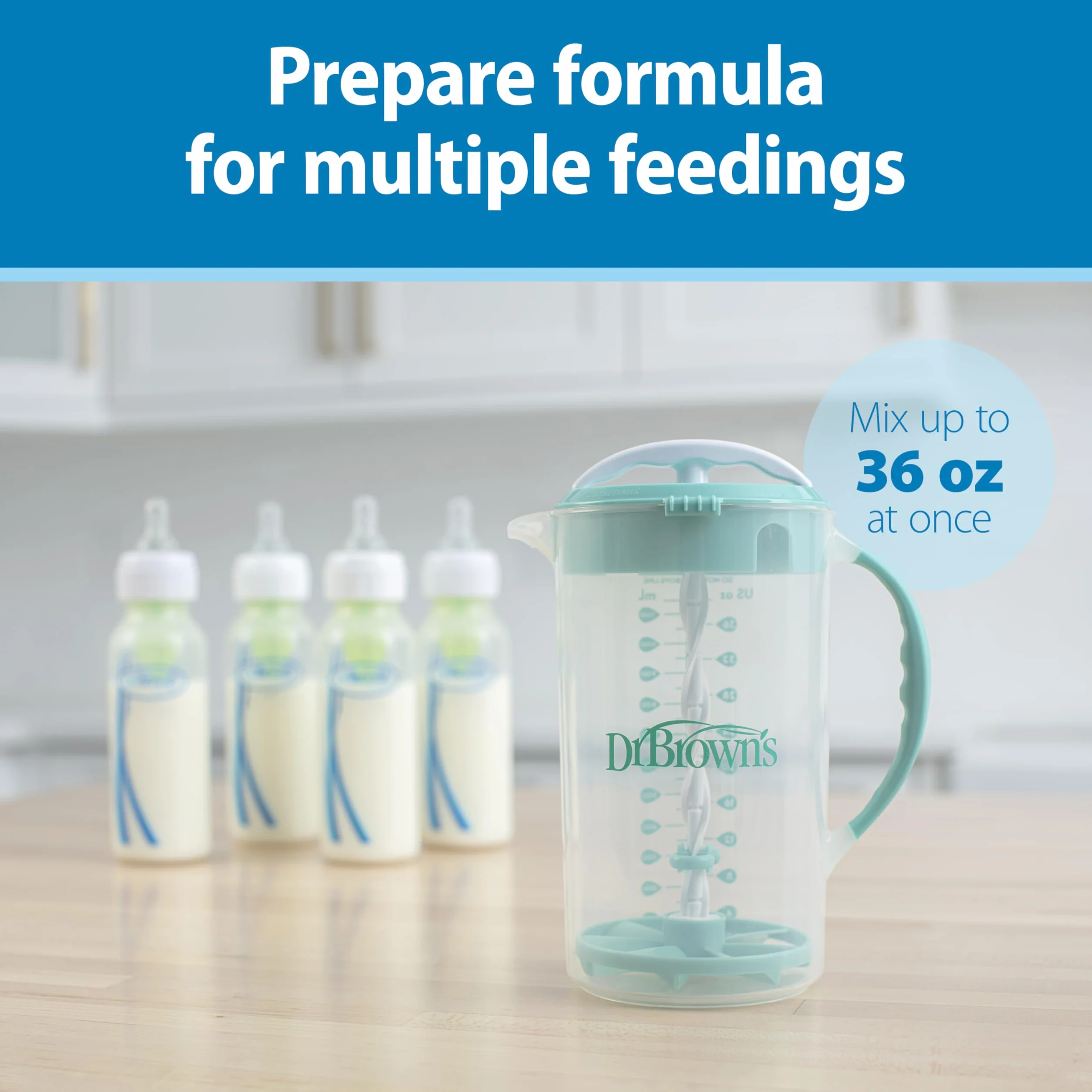 Dr. Brown's Baby Formula Dzbanek do mieszania z regulowaną nakrętkką, zamykana pokrywa i niekapiącą wylewką, 946 ml, bez BPA, pomarańczowy, 32 ounce