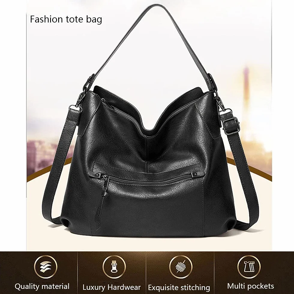Damskie torebki PU wegańska skóra hobby torba na ramię moda torebka sakiewka torba crossbody, Czarny, Medium