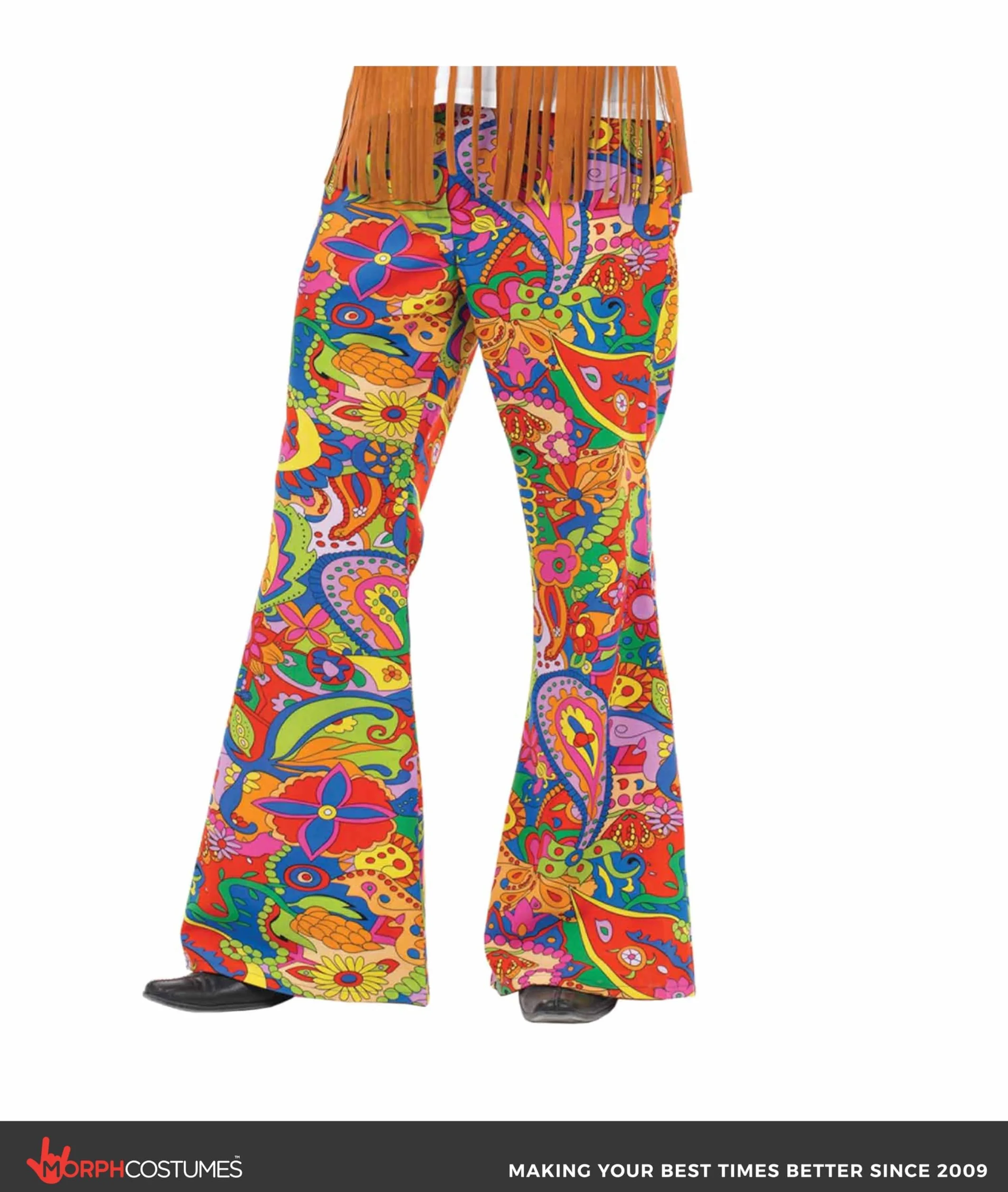 Fun Shack Rozkloszowane Spodnie Hipisowskie Paisley Męskie Wielokolorowe Tęczowe Wzór Lat 70. Retro