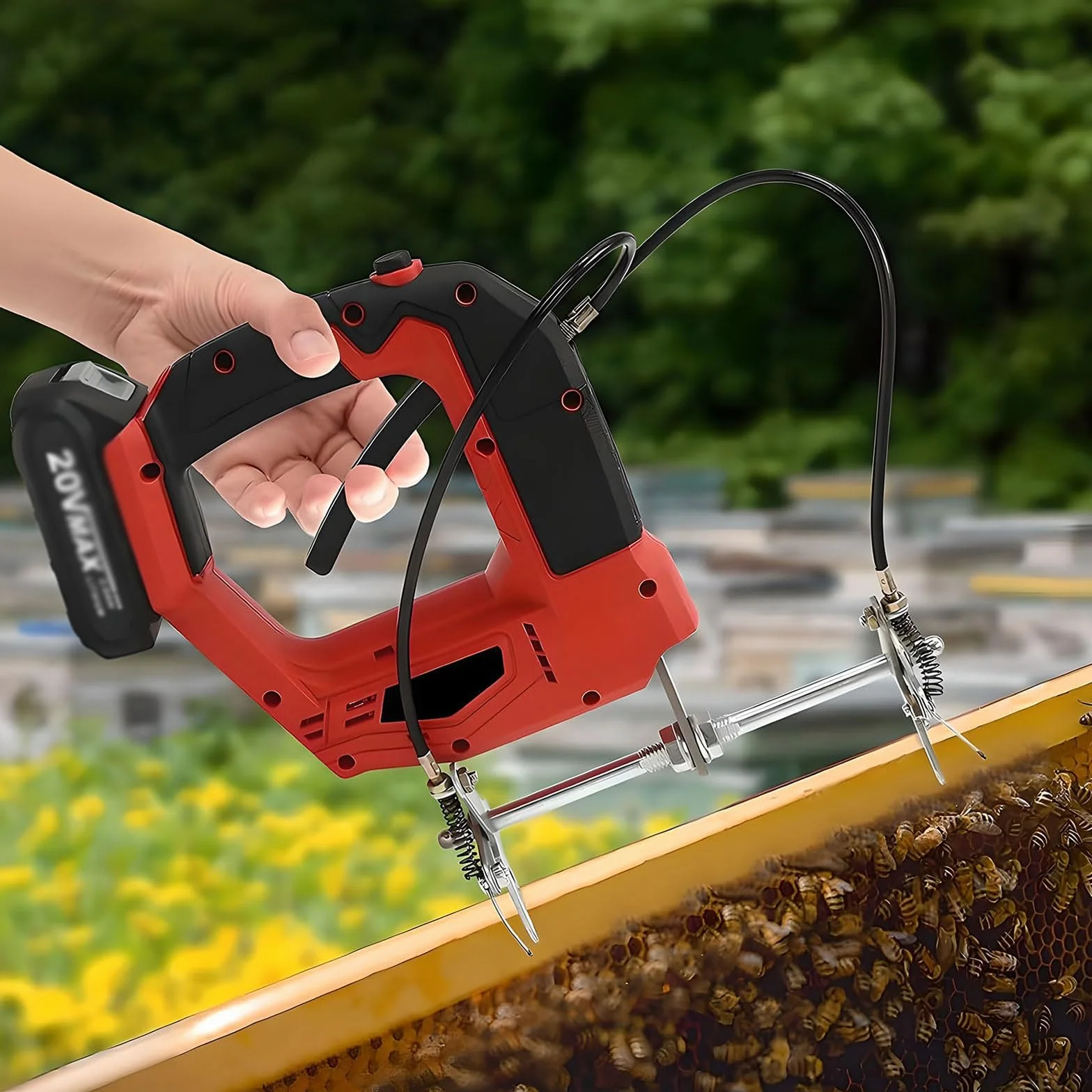 Bezprzewodowy elektryczny potrząsacz ula z regulowaną prędkością, ręczny akumulator do usuwania pszczół, zawiera 2 baterie i ładowarkę do Shake Bee Red