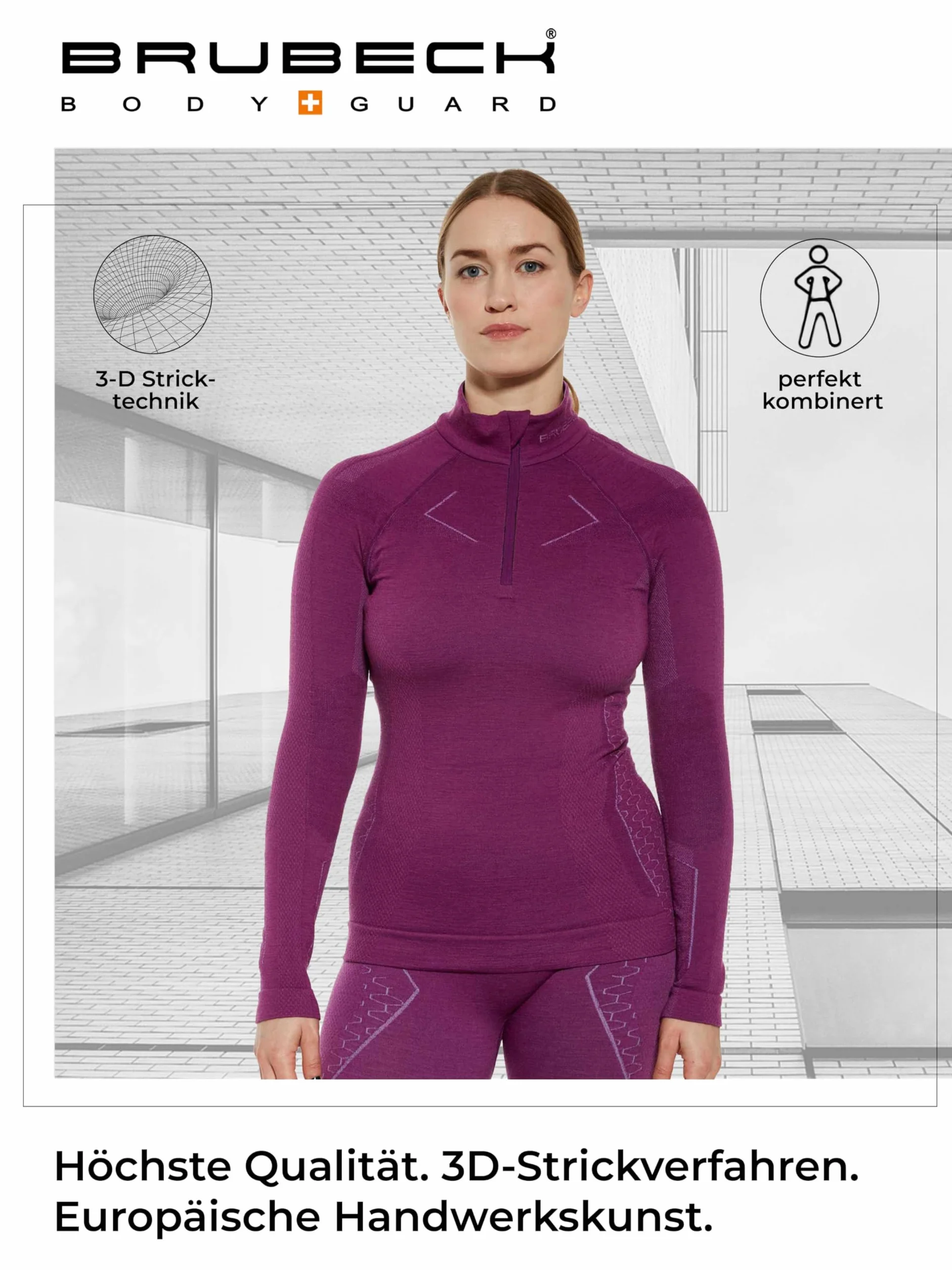 BRUBECK Merino LE11130 damskie majtki funkcyjne, długie, oddychające, do sportów zimowych, termiczne, bielizna narciarska, legginsy, 78% wełna z merynosów