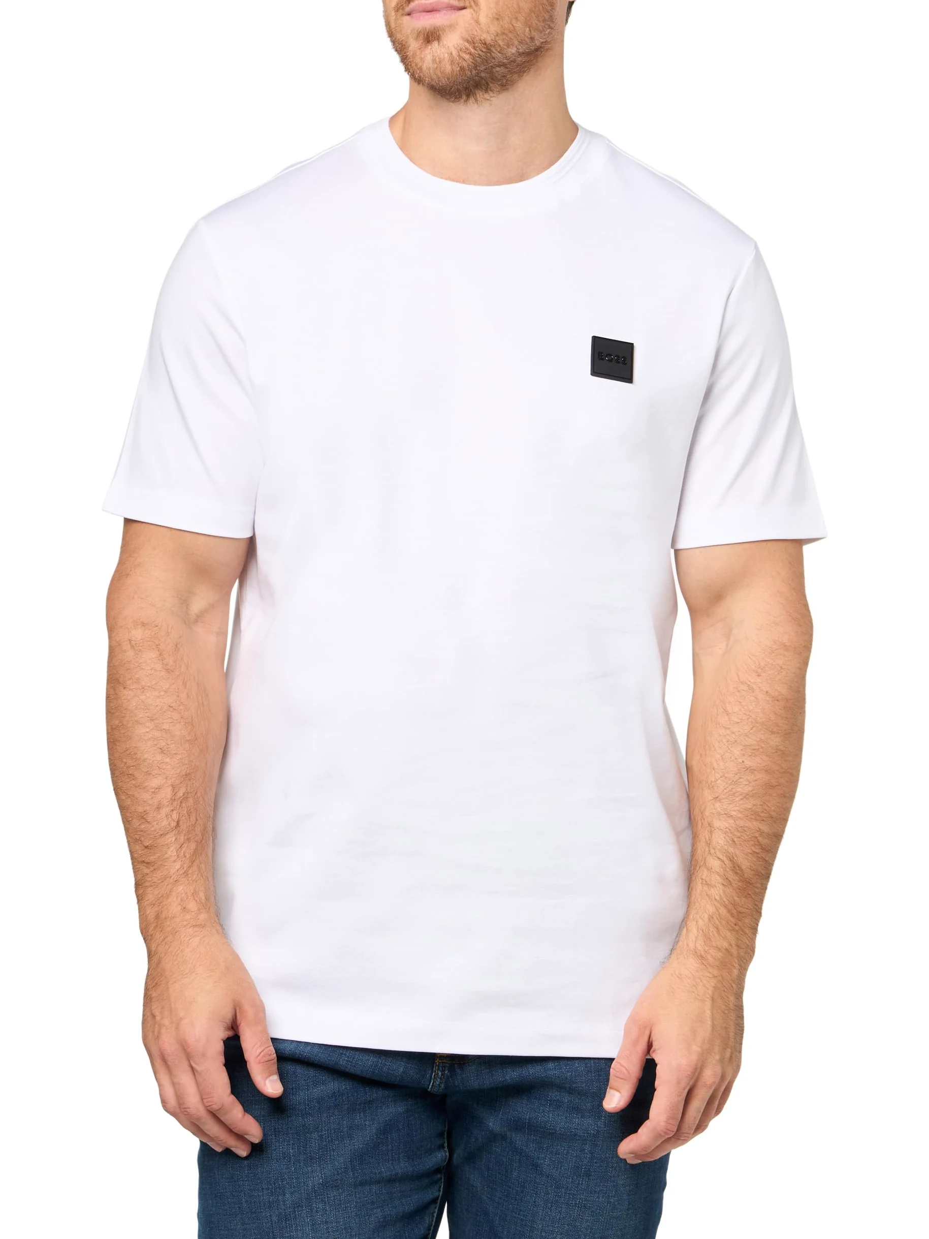 BOSS Męski T-shirt z dużym logo, łańcuszek, bawełna, biały żagiel, XL