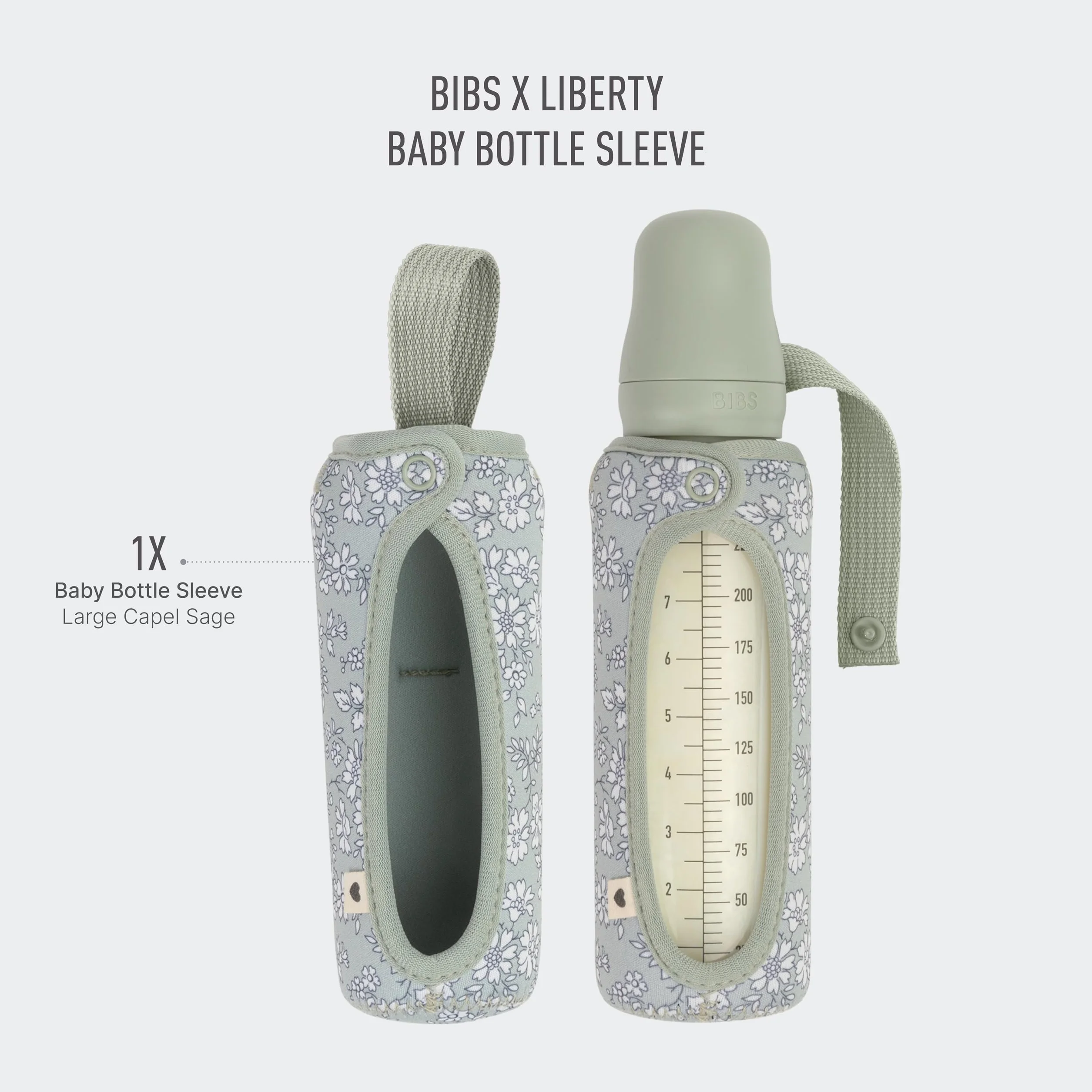 BIBS x LIBERTY Pokrowiec na butelkę dla niemowląt 225ml - Neoprenowa osłona ochronna na butelki BIBS - Wzór Liberty, Large, Capel Sage