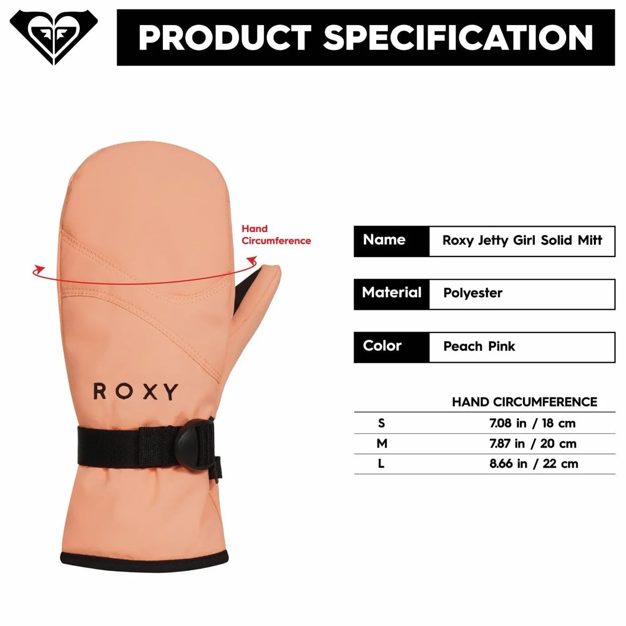 Roxy Rękawiczki snowboardowe/narciarskie dla dziewczynek, DryFlight, bez PFC, izolacja WarmFlight, ekran dotykowy, regulowany, brzoskwiniowy, rozmiar S