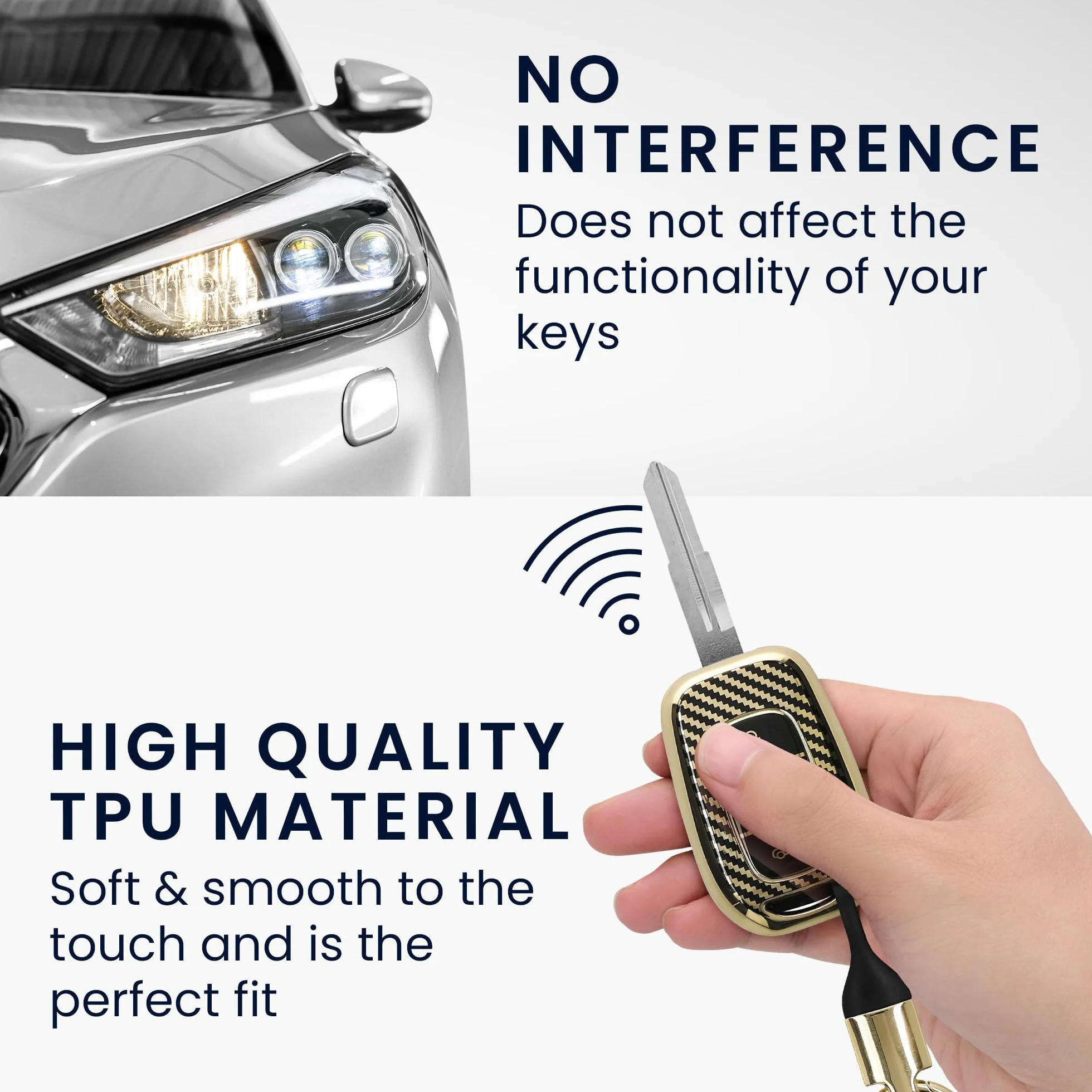 kwmobile Etui na klucze kompatybilne z Renault 3-Tasten Dacia Sandero Stepway 2021 etui na brelok, metaliczne włókno węglowe, złoty/czarny