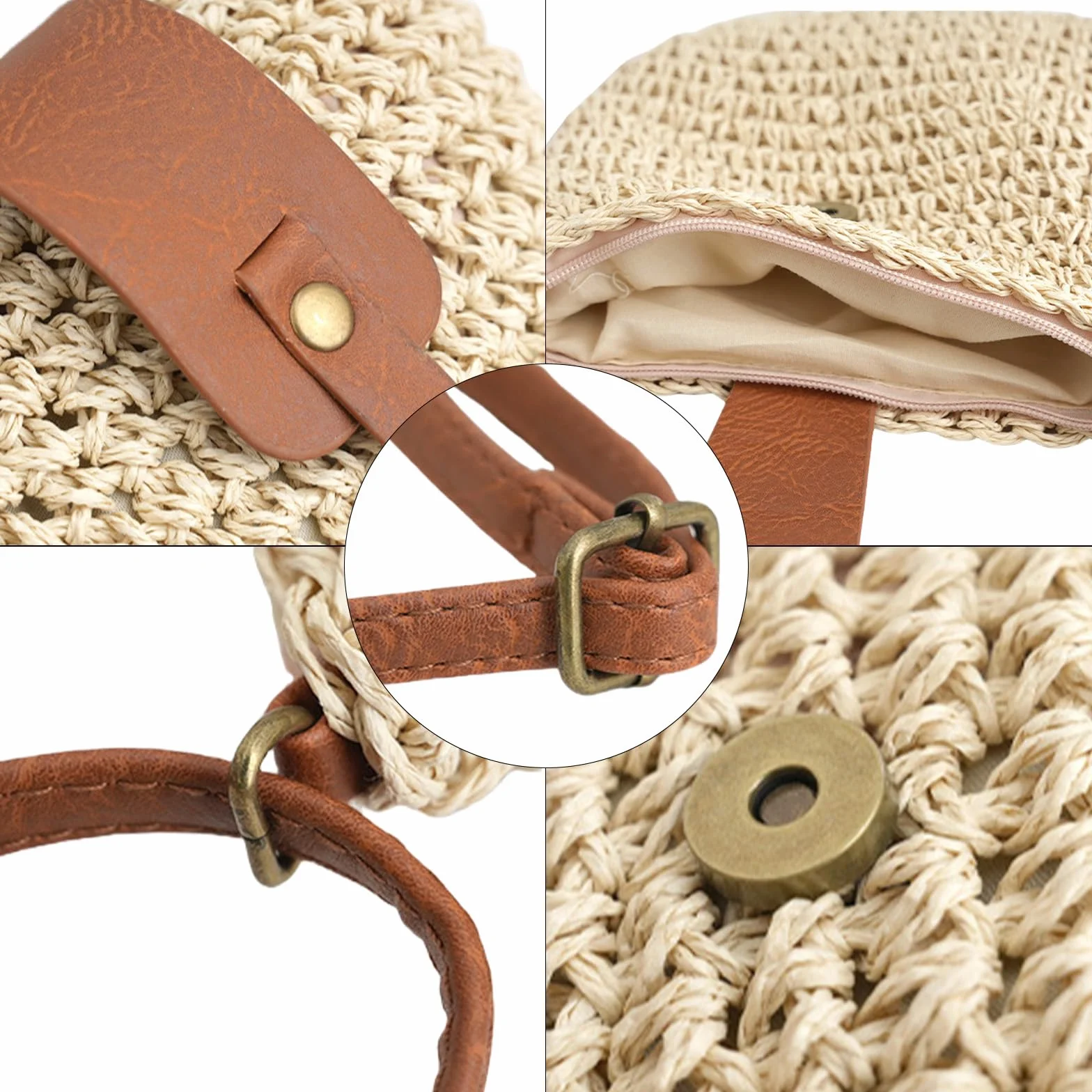 GWAWG Słomkowe torby crossbody o dużej pojemności dla kobiet, małe torebki i torebki, szydełkowana torba plażowa hobo i torby na ramię z spacerem po plaży, wakacje na wyspie, spacer po parku, jazda na
