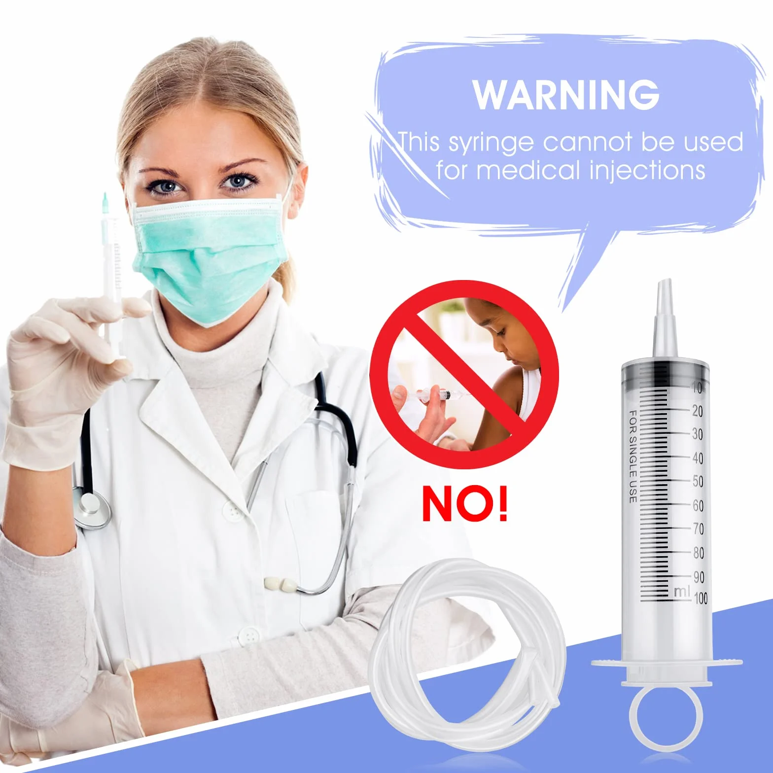 cobee Plastikowa strzykawka z tubką, duża, 100 ml, z wężem 130 cm, strzykawka do karmienia, podlewania, odmierzania składników odżywczych, do laboratoriów naukowych, eksperymentów z aplikacją kleju