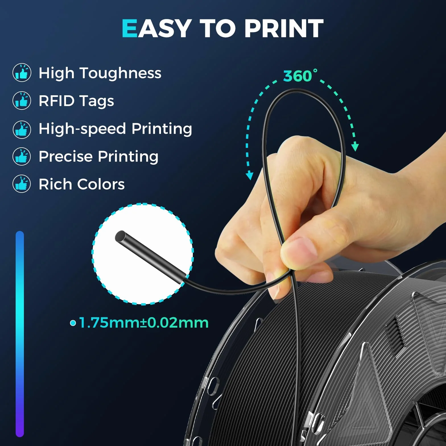 Creality Filament PLA, Hyper PLA RFID filament do drukarki 3D – wysoka prędkość 30-600 mm/s, szpula 1 kg (2,2 lbs) z obsługą CFS, kompatybilny z K2 Plus Combo i większością drukarek 3D, czarny
