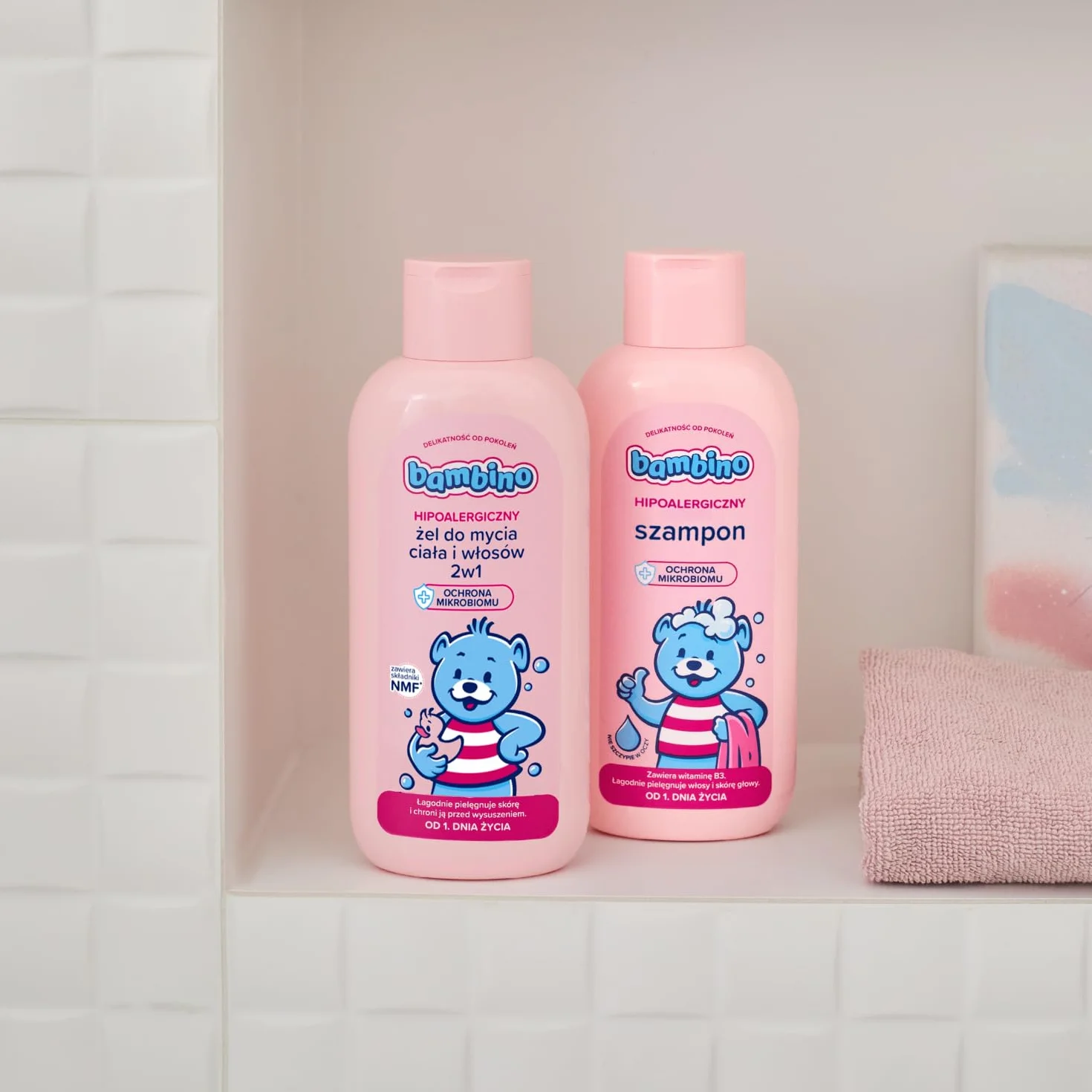 Bambino Żel do mycia ciała i włosów 2w1 400 ml – od 1 dnia życia, delikatny żel dla niemowląt i dzieci, pH przyjazne, bez łzawienia